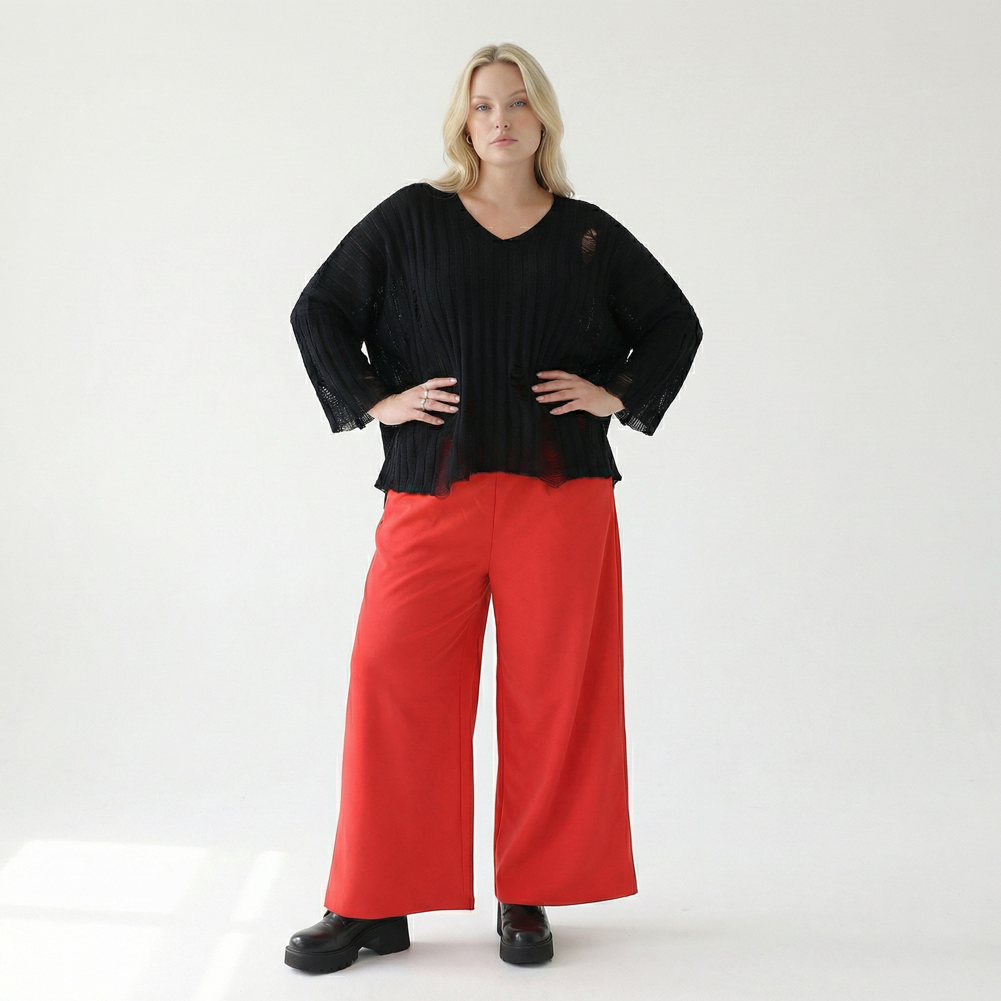 AKH Fashion Hose in gerader Form, aus Materialmix, 1536.00225, Rot, Ausgefallen, Zeitlos