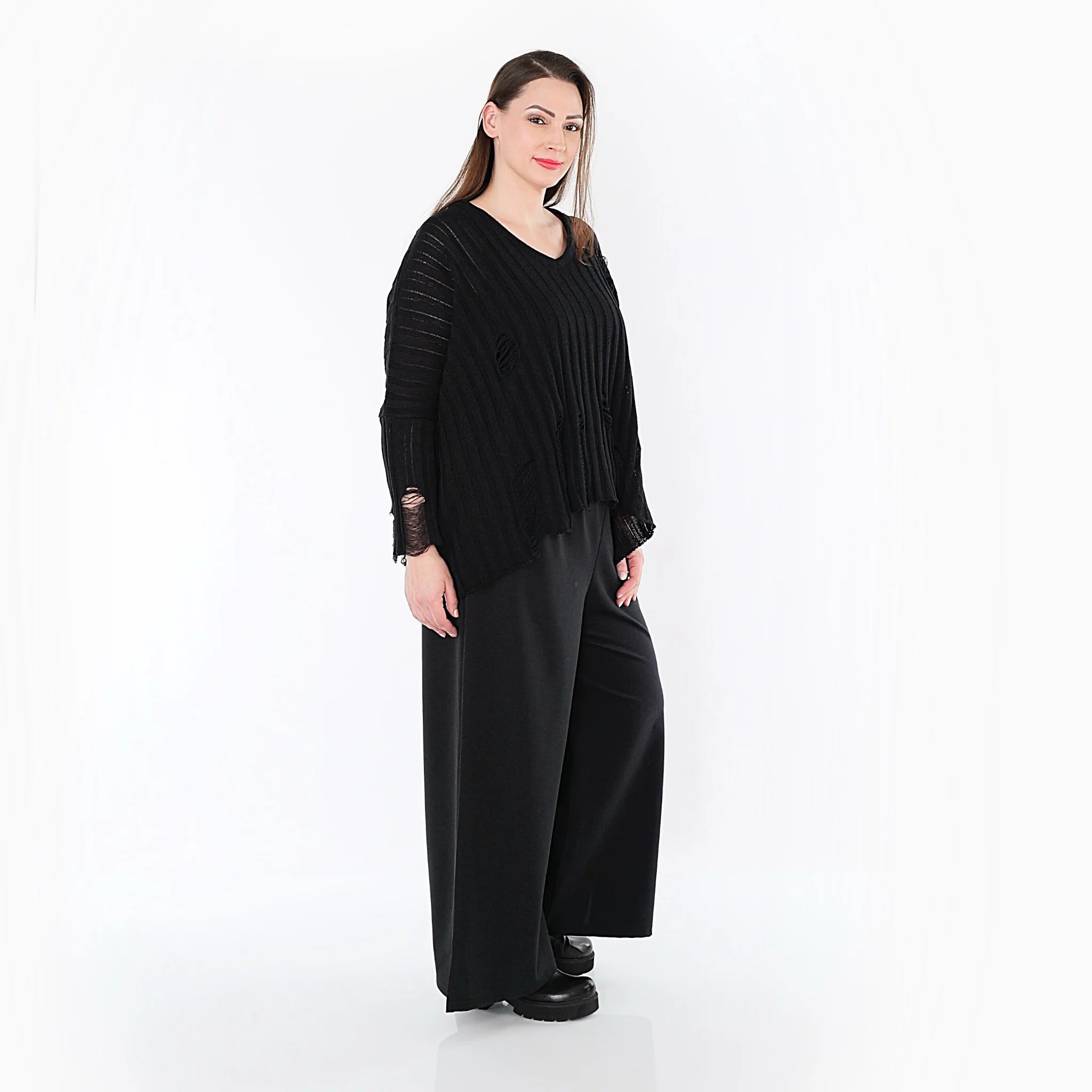  AKH Fashion Hose in gerader Form, aus Materialmix, 1536.00225, Schwarz, Ausgefallen