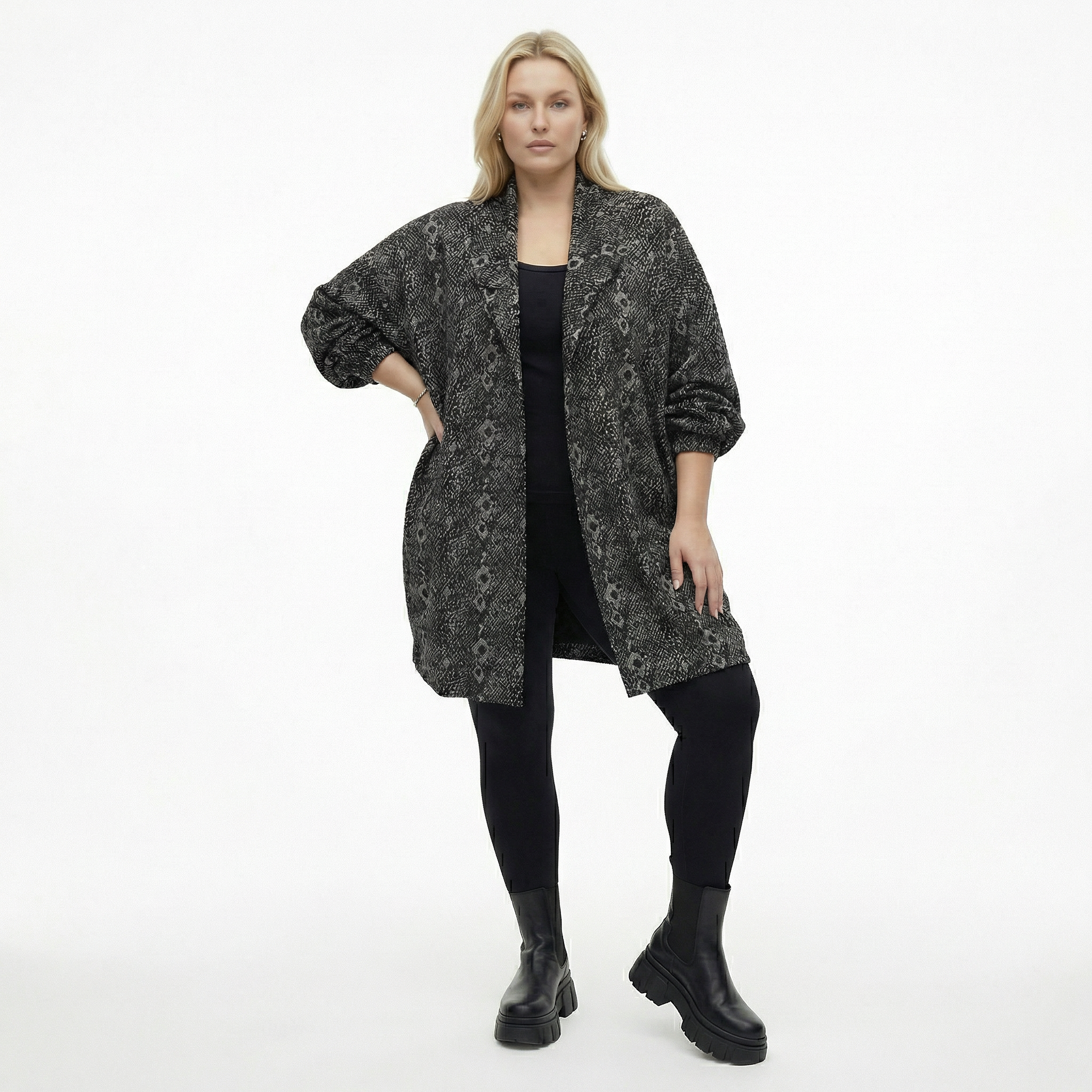  AKH Fashion Jacke in kastiger Form, aus Materialmix, 1541.06517, Grau/Schwarz, Reptil