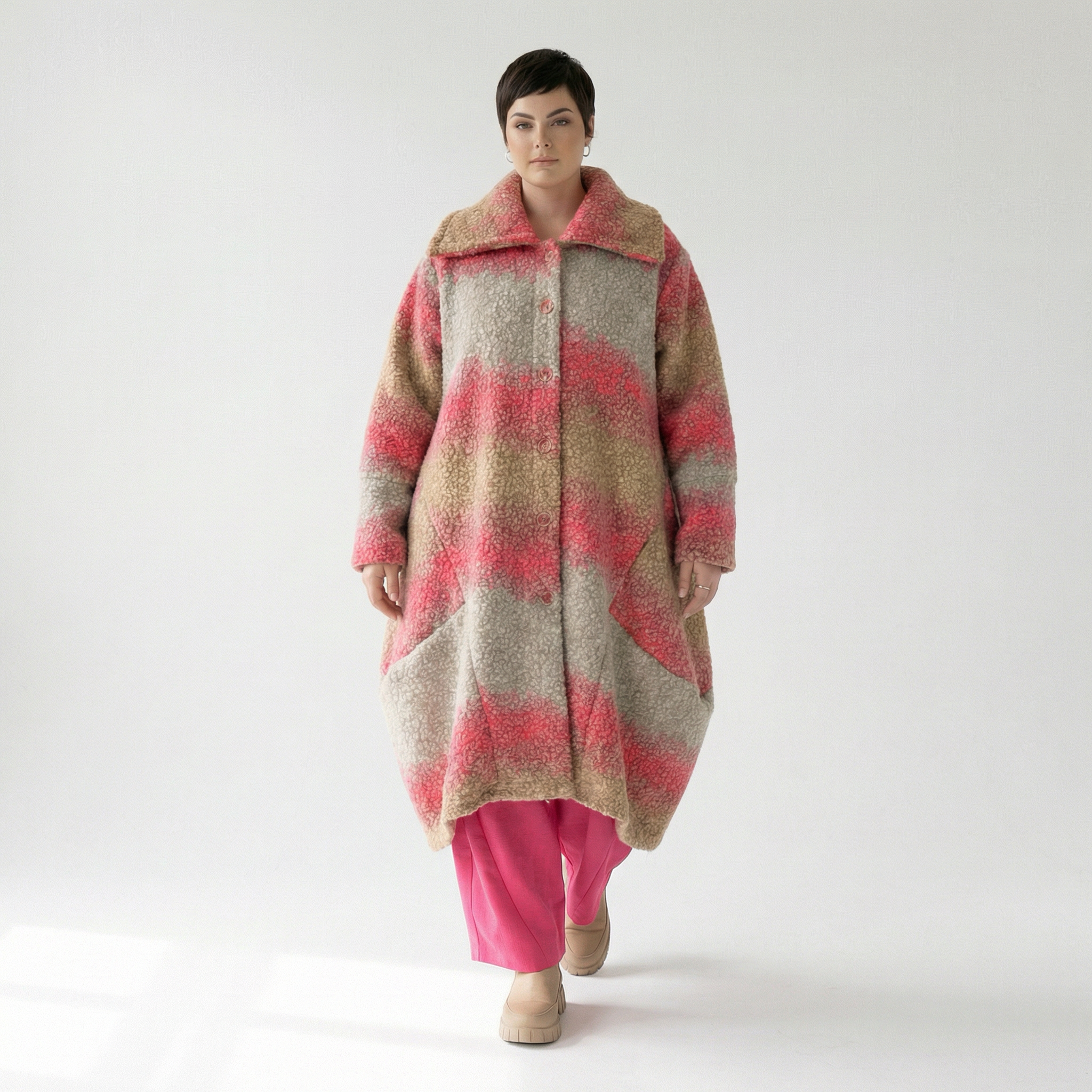  Ballonmantel von AKH Fashion aus Polyester, 1543.03023, Sand/Fuchsia, TwoTone, Schick