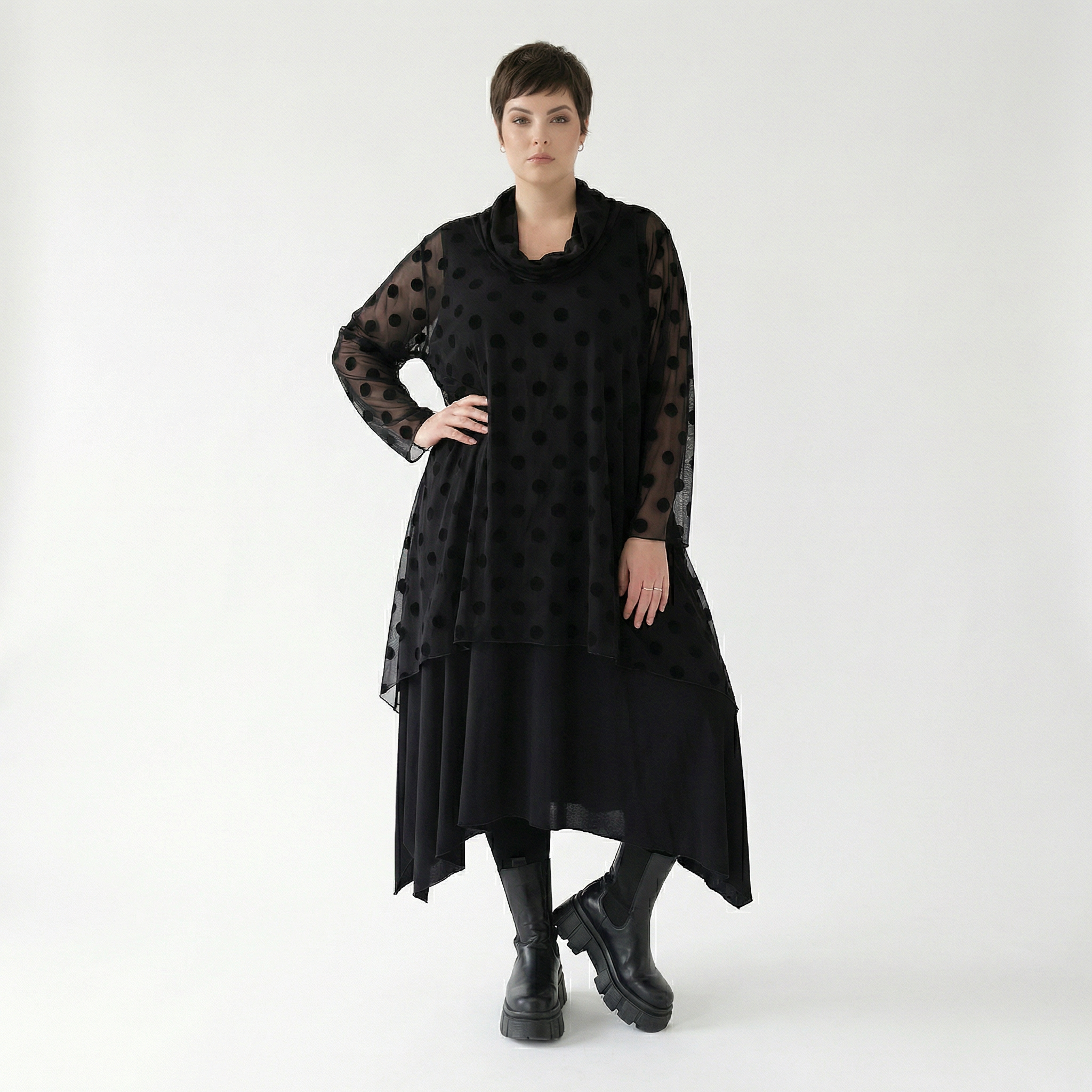  A-Form Bigshirt von AKH Fashion aus Polyester, 1544.03371, Schwarz, Punkte, Ausgefallen