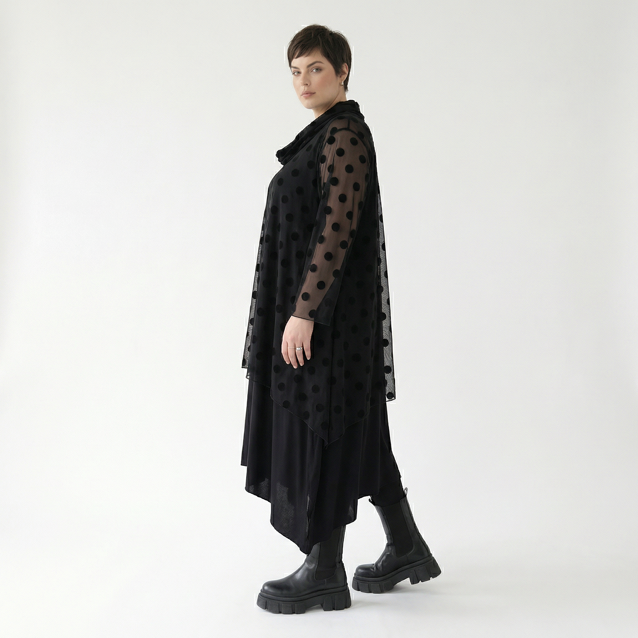  A-Form Bigshirt von AKH Fashion aus Polyester, 1544.03371, Schwarz, Punkte, Ausgefallen