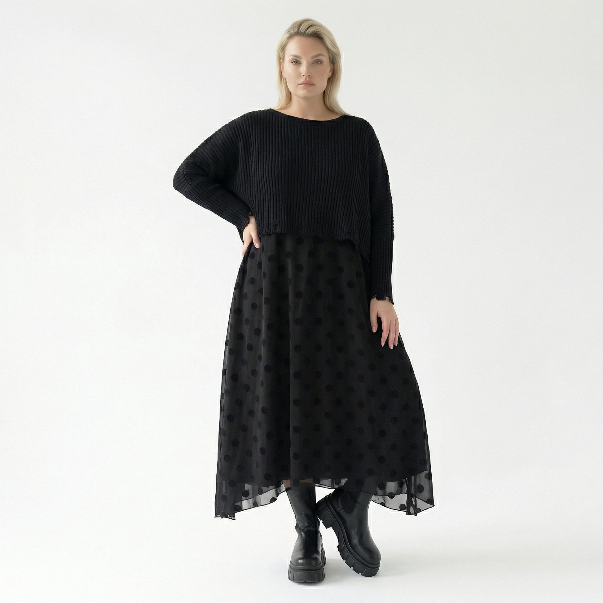  A-Form Tunika von AKH Fashion aus Polyester, 1544.05927, Schwarz, Punkte, Ausgefallen