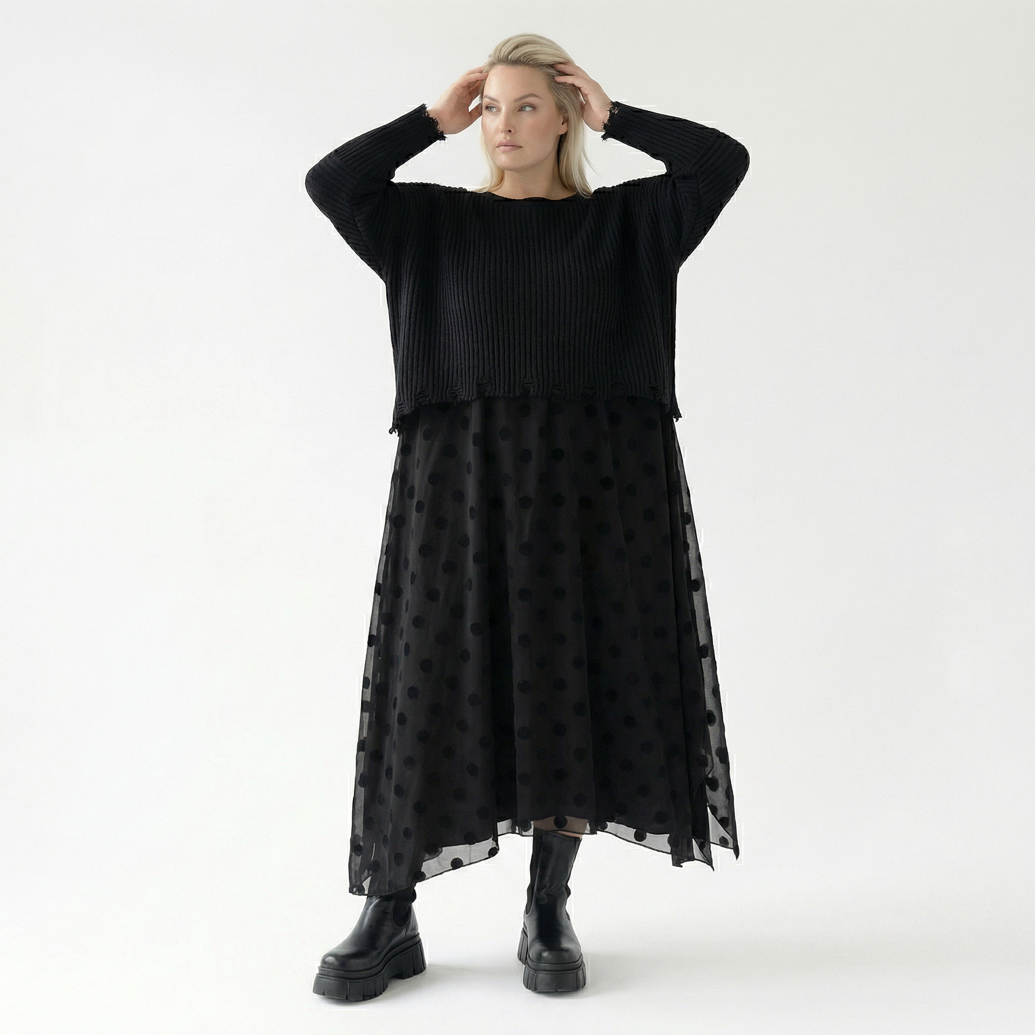  A-Form Tunika von AKH Fashion aus Polyester, 1544.05927, Schwarz, Punkte, Ausgefallen