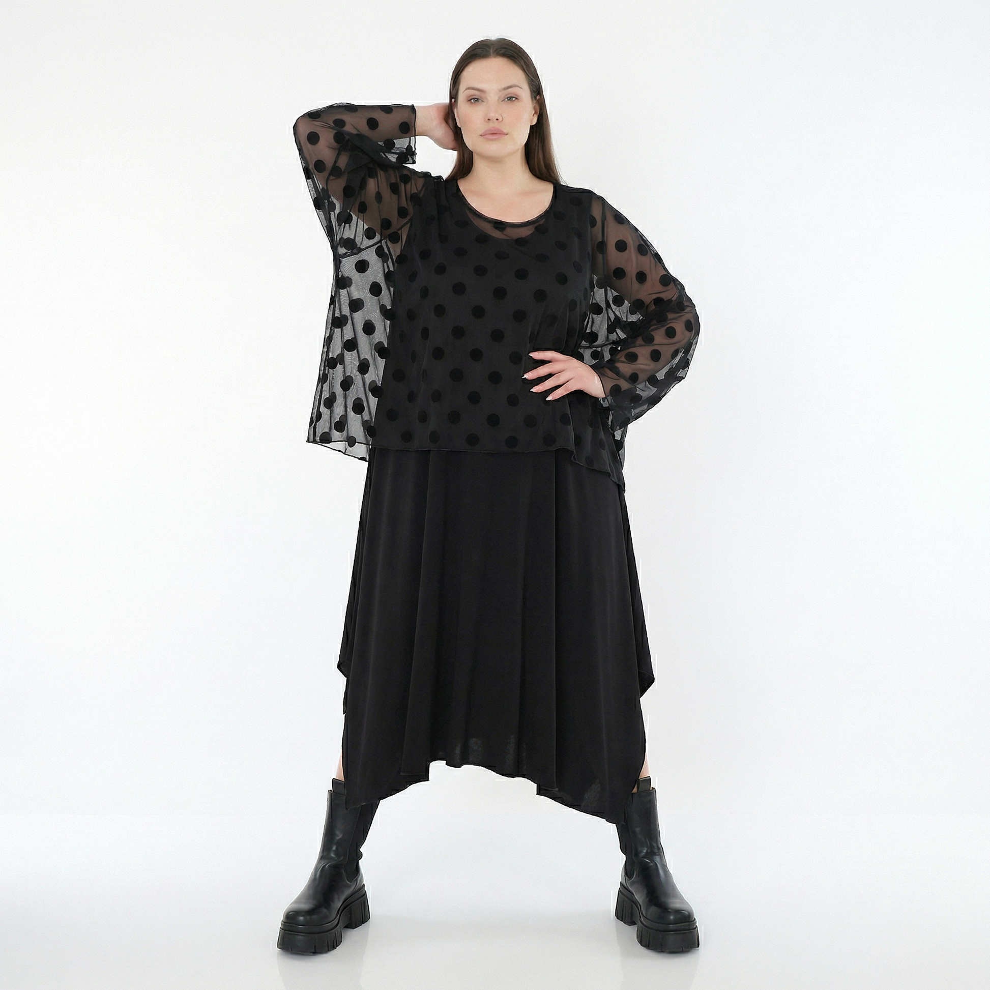  AKH Fashion Überwurf in kastiger Form, aus Polyester, 1544.06048, Schwarz, Punkte, Schick