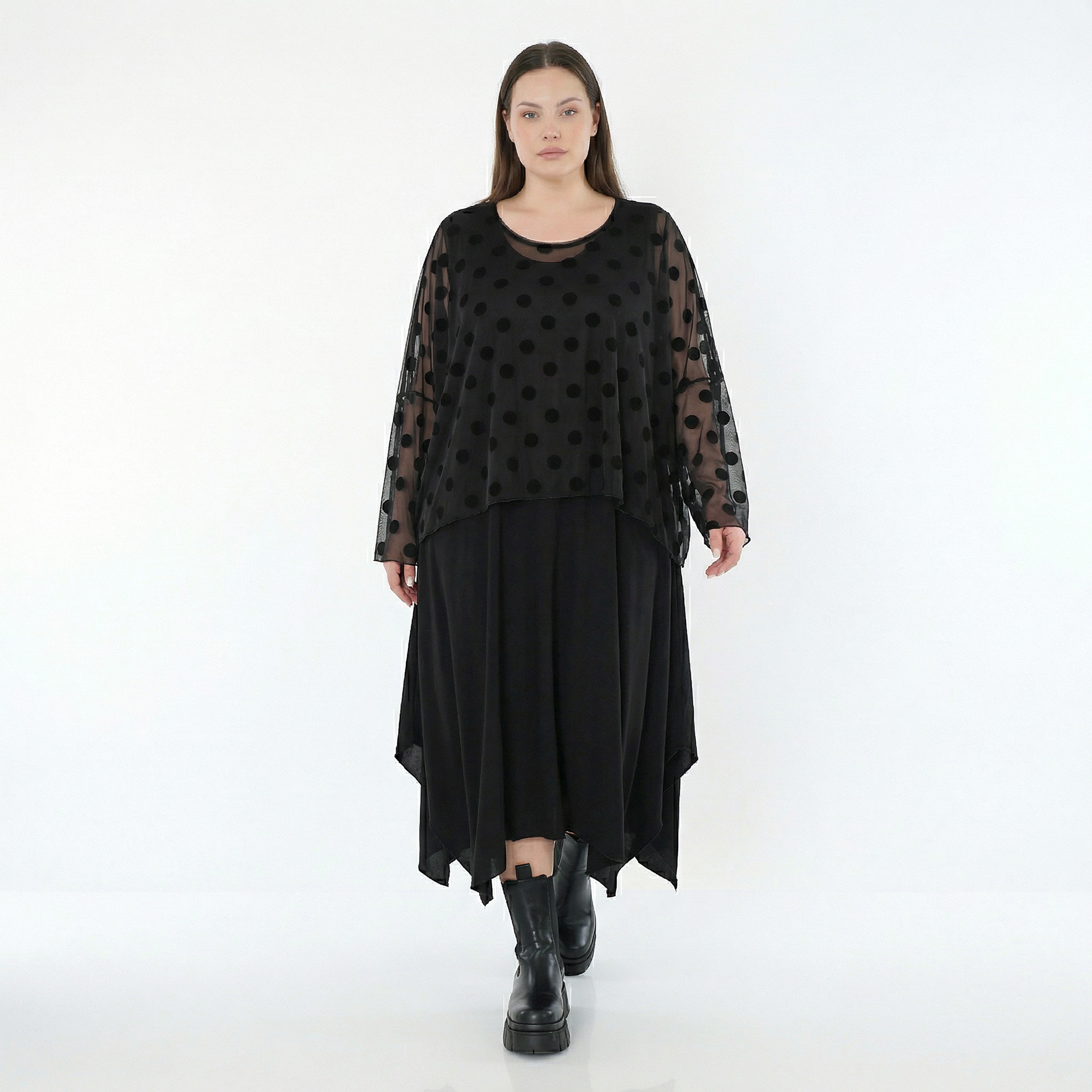  AKH Fashion Überwurf in kastiger Form, aus Polyester, 1544.06048, Schwarz, Punkte, Schick