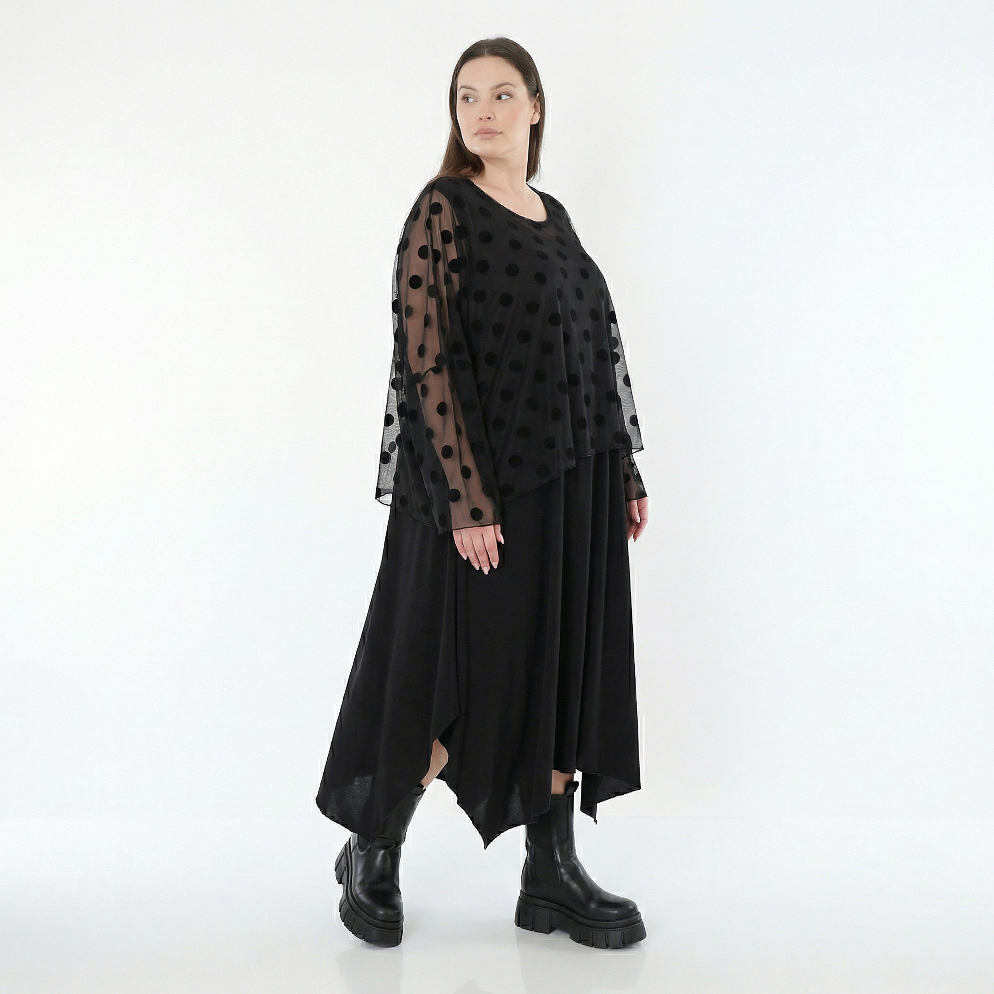  AKH Fashion Überwurf in kastiger Form, aus Polyester, 1544.06048, Schwarz, Punkte, Schick