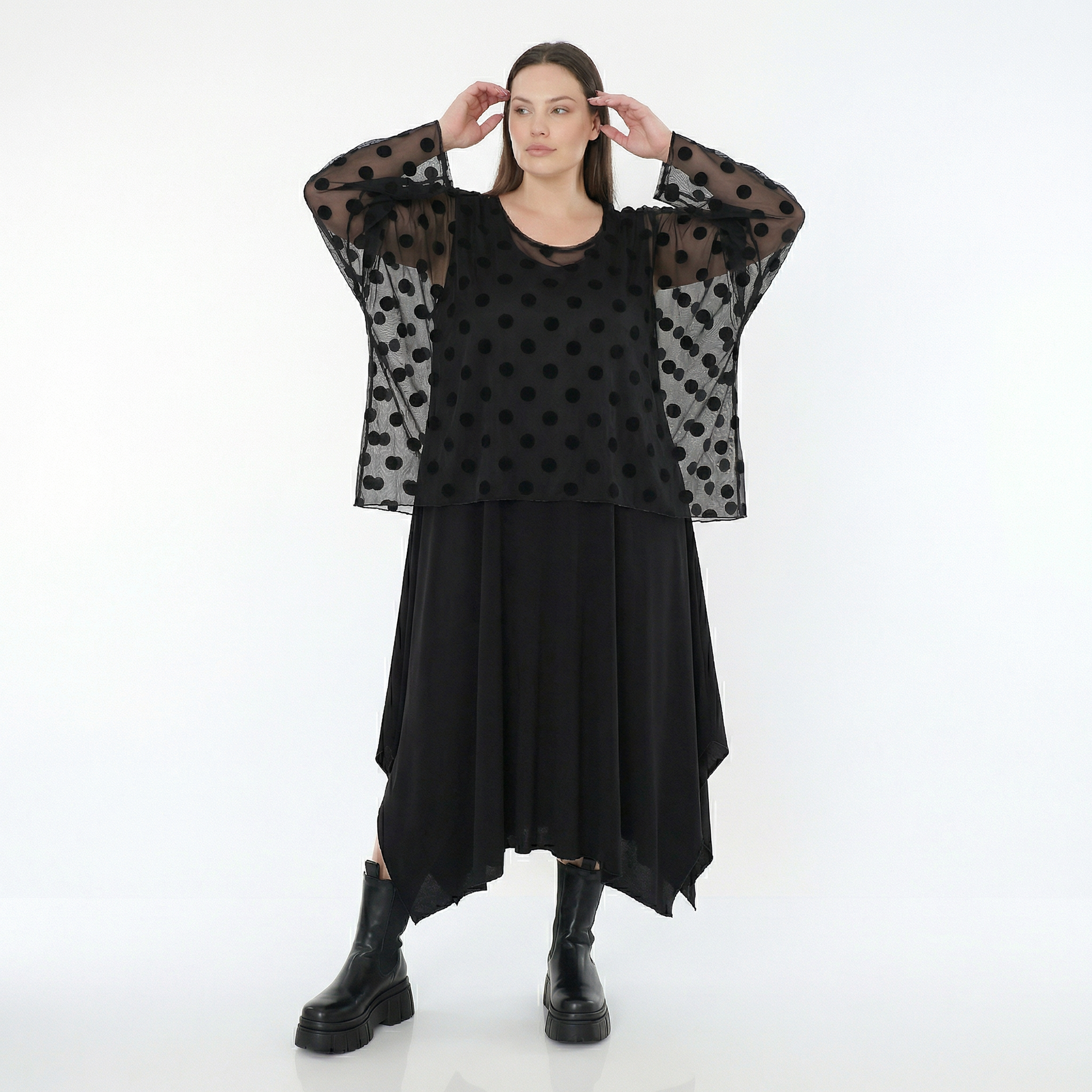  AKH Fashion Überwurf in kastiger Form, aus Polyester, 1544.06048, Schwarz, Punkte, Schick