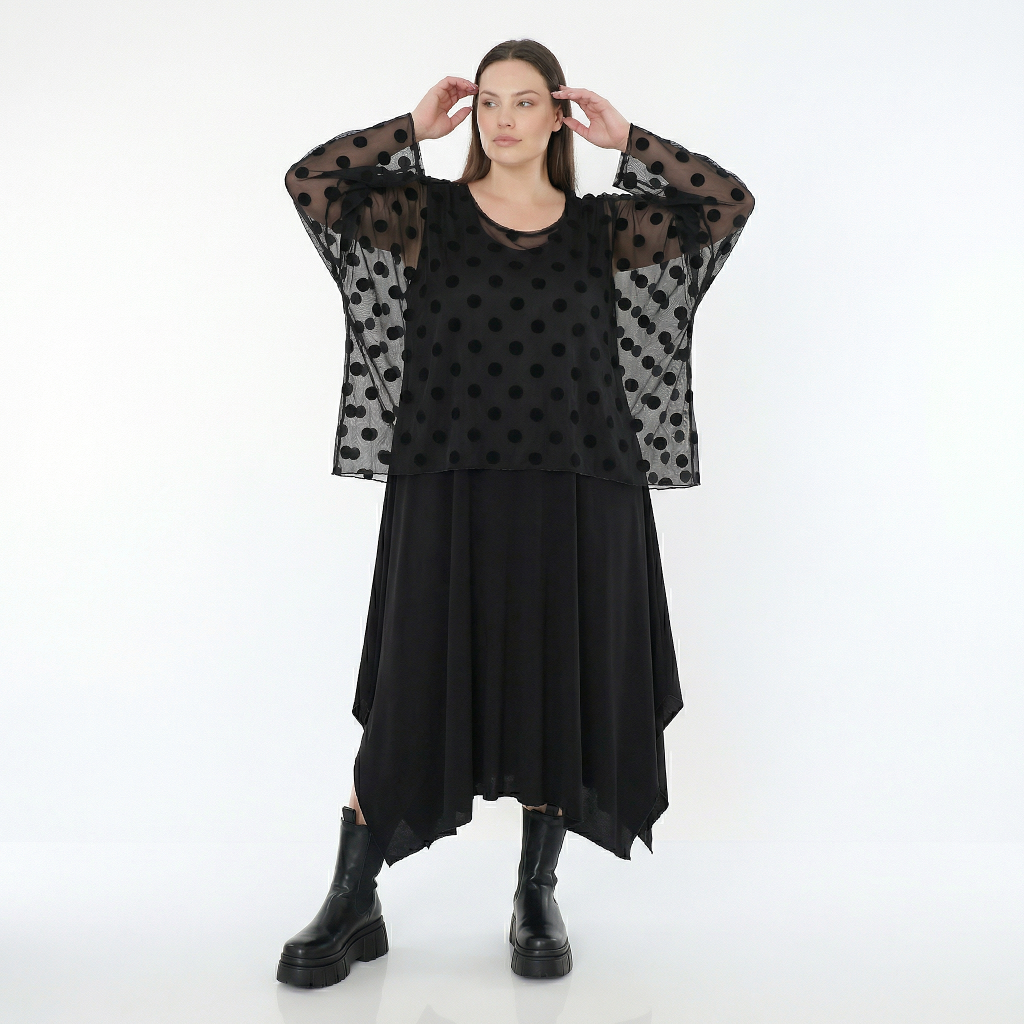  AKH Fashion Überwurf in kastiger Form, aus Polyester, 1544.06048, Schwarz, Punkte, Schick