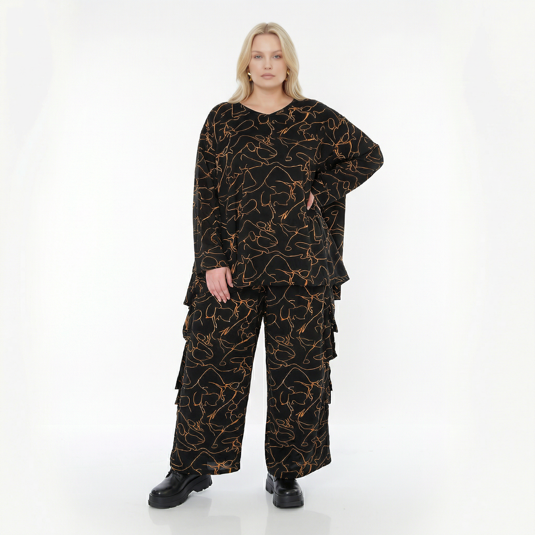  A-Form Bigshirt von AKH Fashion aus Viskose, 1545.00593, Schwarz/Orange, Kringel, Schick