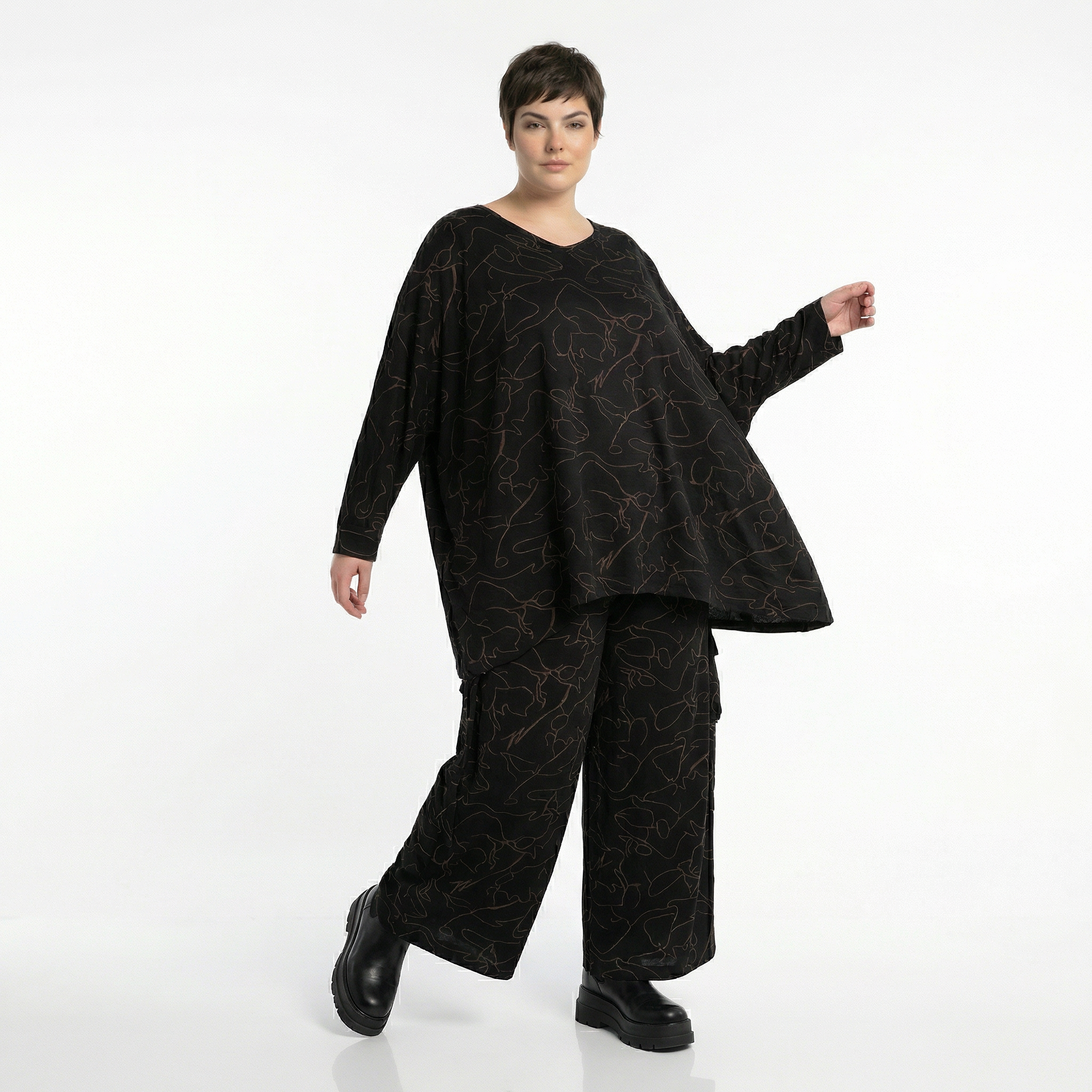  Ballonhose von AKH Fashion aus Viskose, 1545.07125, Schwarz/Braun, Kringel, Ausgefallen