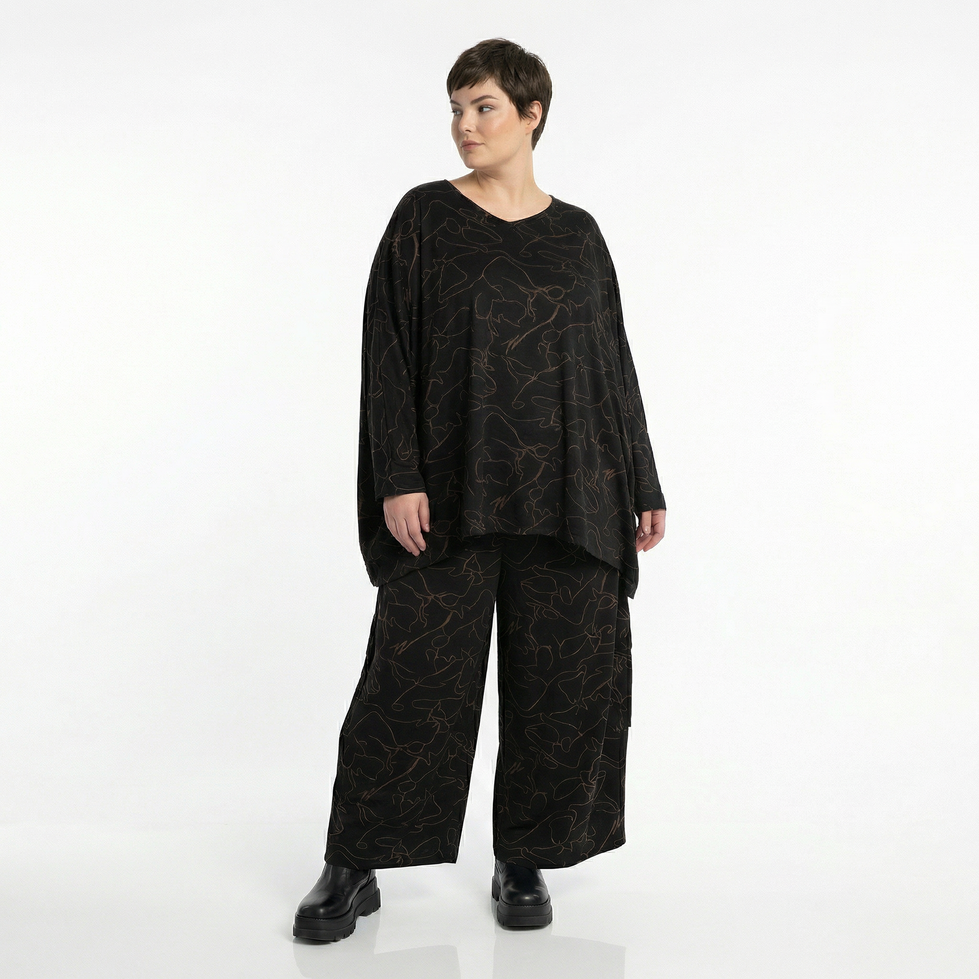  Ballonhose von AKH Fashion aus Viskose, 1545.07125, Schwarz/Braun, Kringel, Ausgefallen