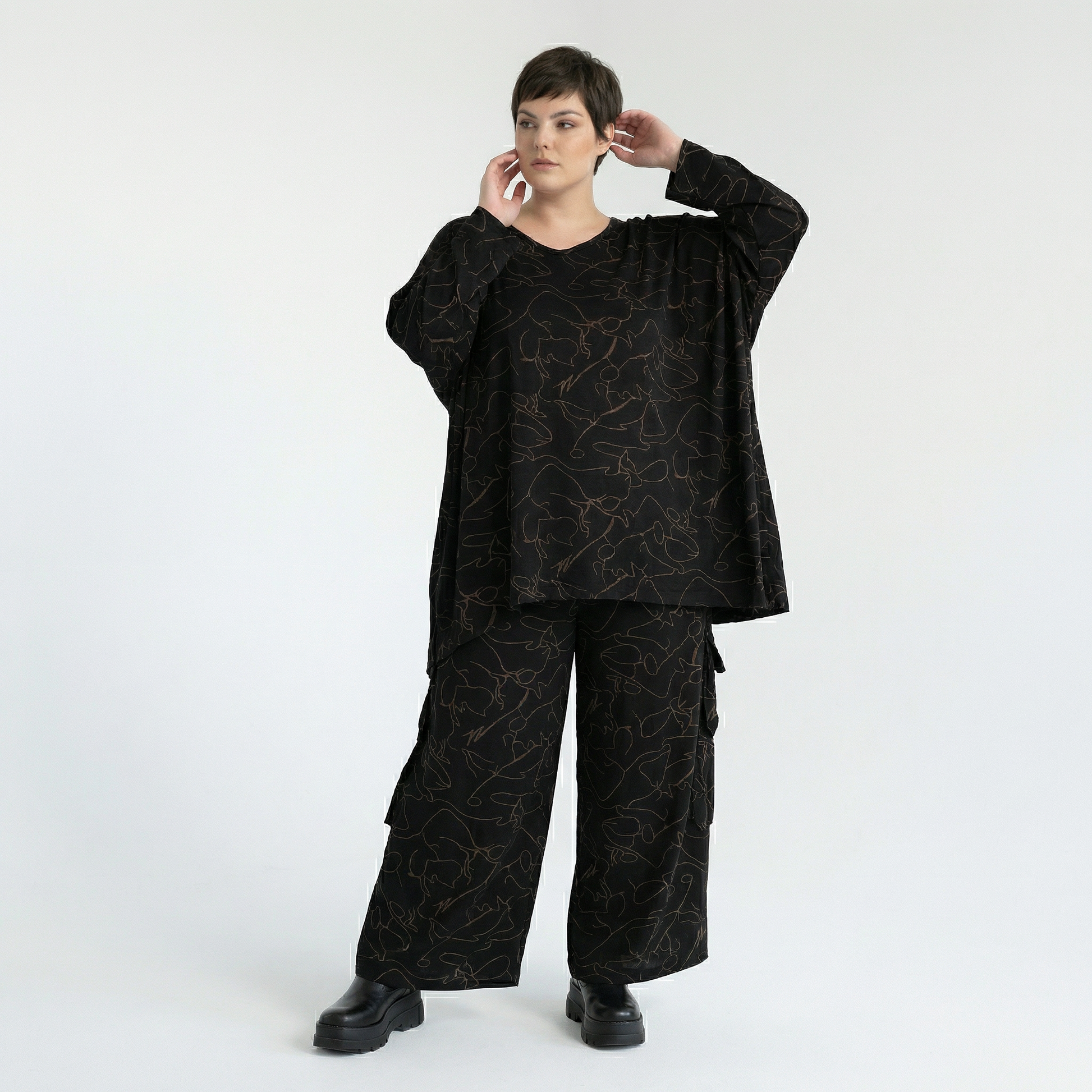  Ballonhose von AKH Fashion aus Viskose, 1545.07125, Schwarz/Braun, Kringel, Ausgefallen