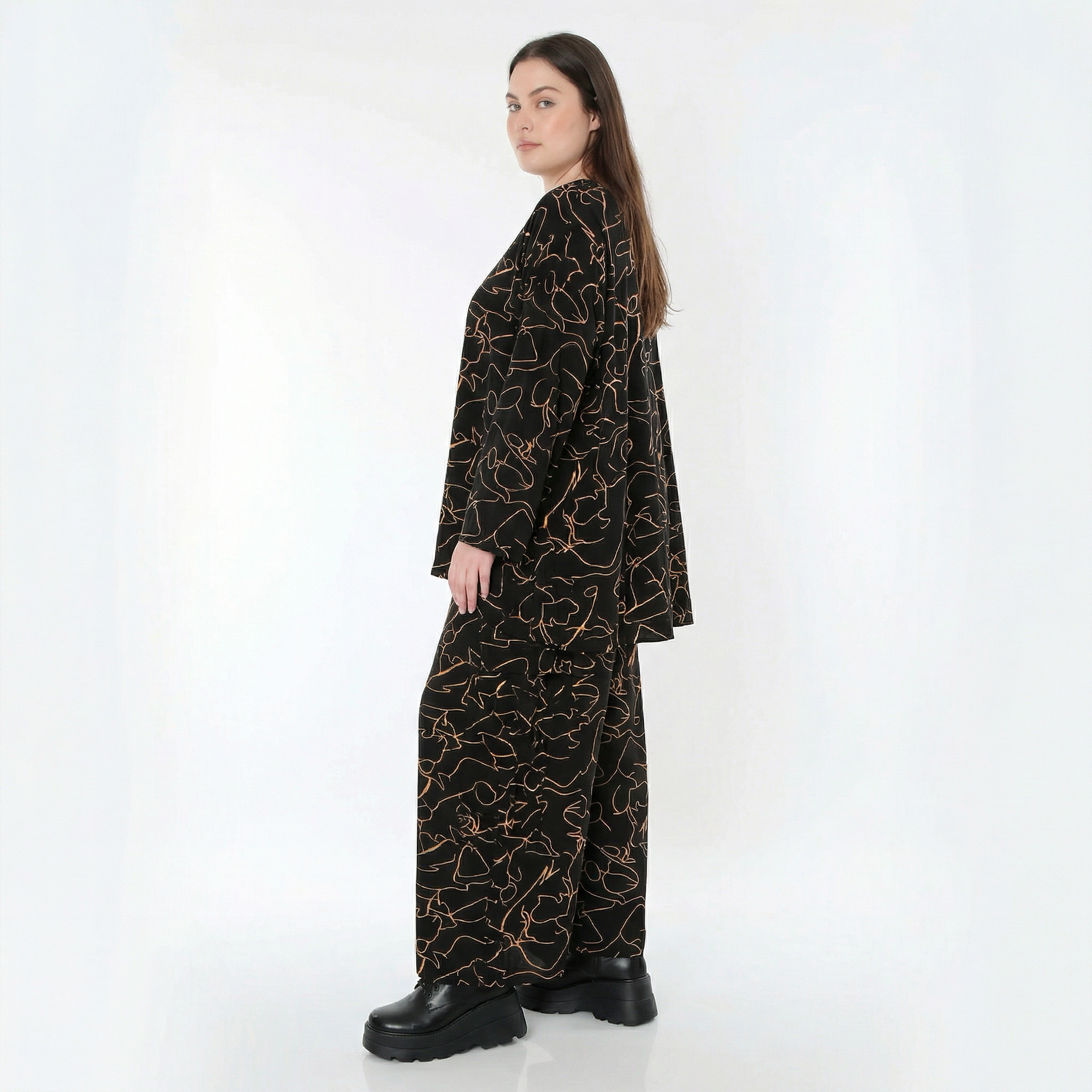 Ballonhose von AKH Fashion aus Viskose, 1545.07125, Schwarz/Orange, Kringel, Ausgefallen