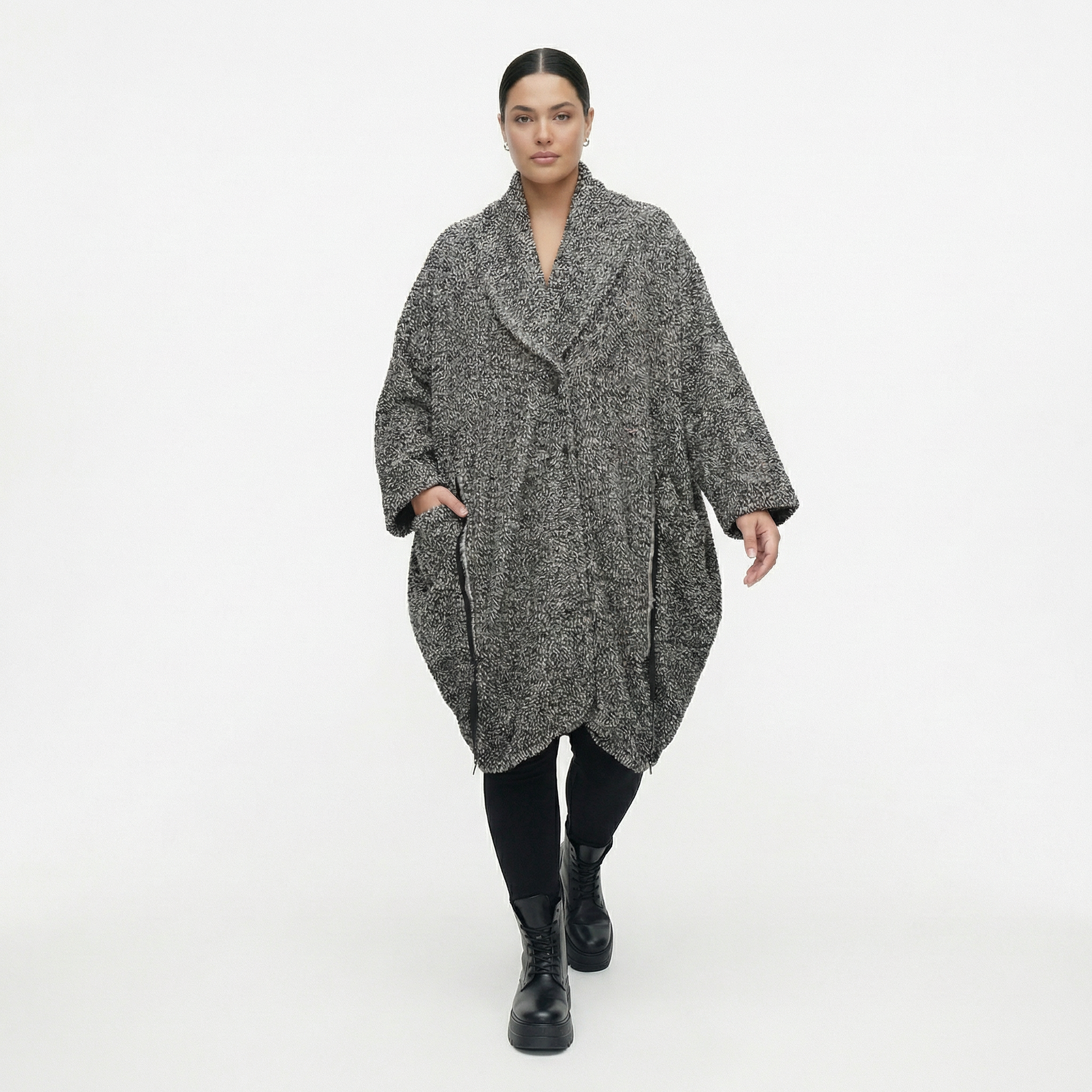  Ballonmantel von AKH Fashion aus Materialmix, 1551.07164, Schwarz/Weiß, Meliert, Schick