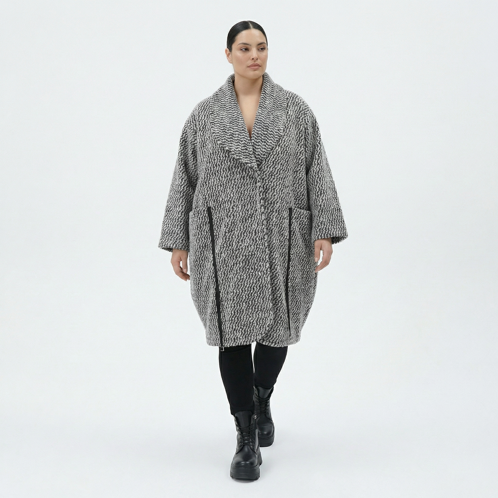  Ballonmantel von AKH Fashion aus Materialmix, 1554.07164, Grau/Blau, Kariert, Ausgefallen