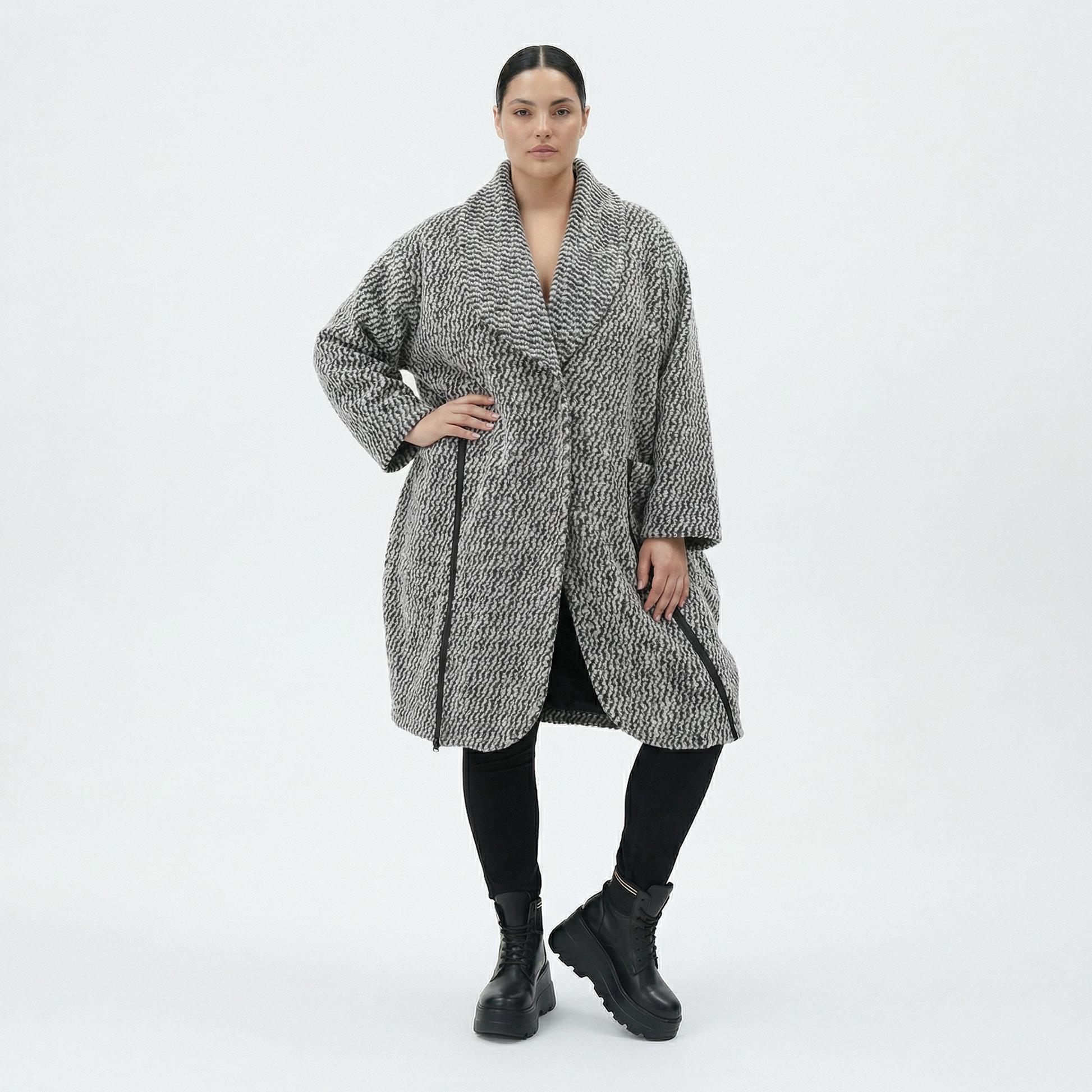  Ballonmantel von AKH Fashion aus Materialmix, 1554.07164, Grau/Blau, Kariert, Ausgefallen