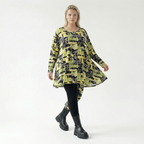  A-Form Bigshirt von AKH Fashion aus Viskose, 1556.03371, Gelb/Multi, Abstrakt, Ausgefallen