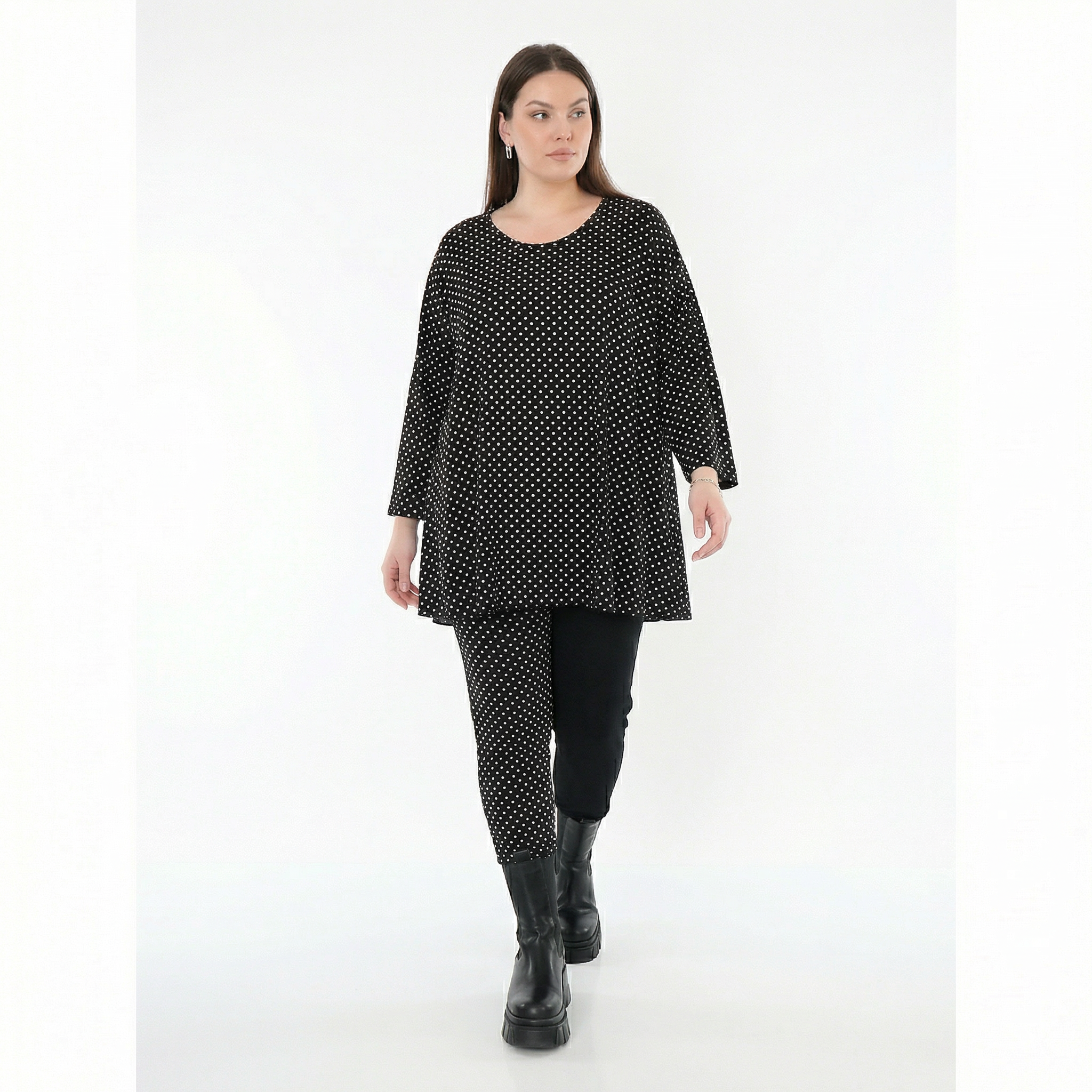  AKH Fashion Shirt in Glocken-Form, aus Viskose, 1557.01892, Schwarz/Weiß, Punkte, Schick