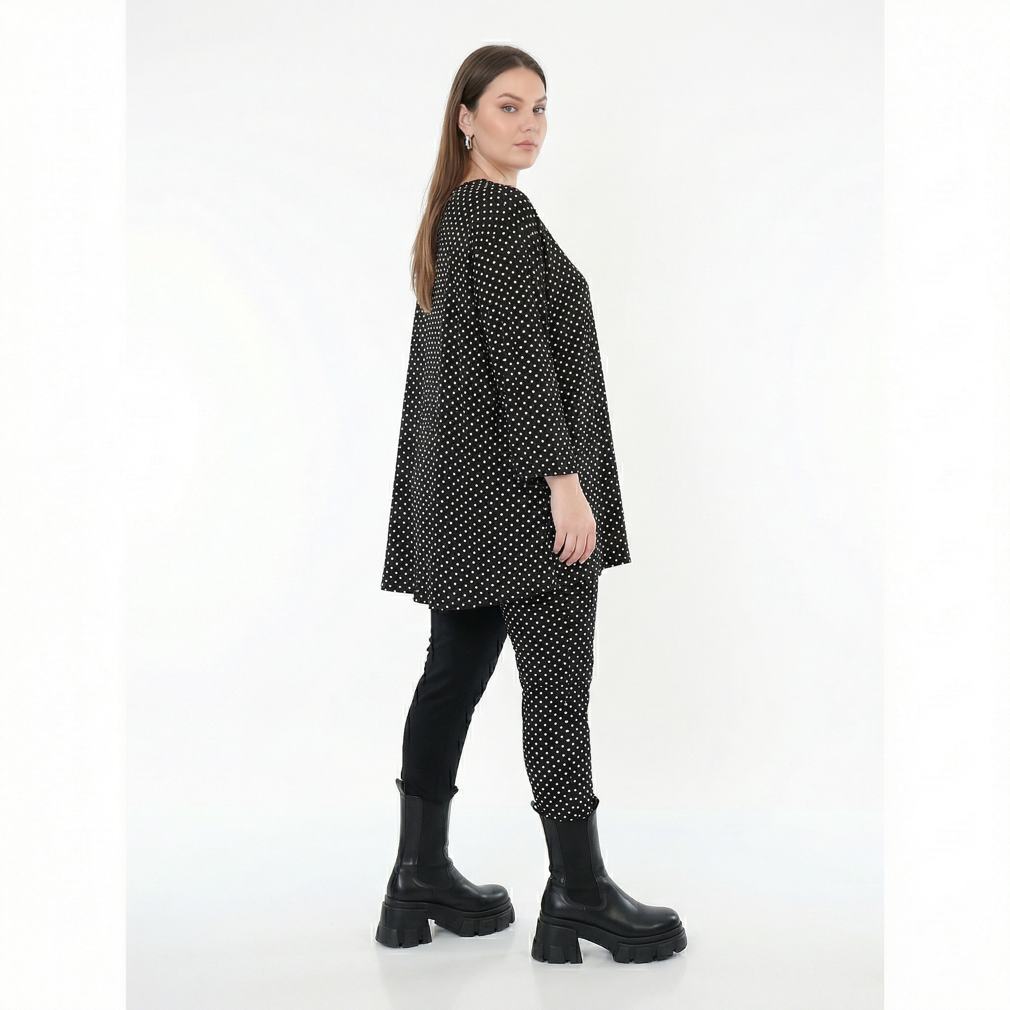  AKH Fashion Shirt in Glocken-Form, aus Viskose, 1557.01892, Schwarz/Weiß, Punkte, Schick