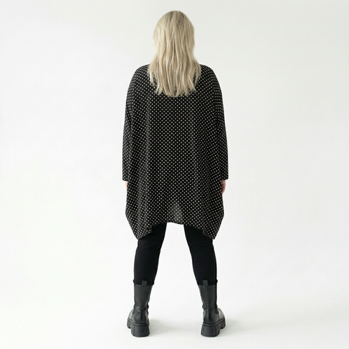  A-Form Bigshirt von AKH Fashion aus Viskose, 1557.03371, Schwarz/Weiß, Punkte, Ausgefallen
