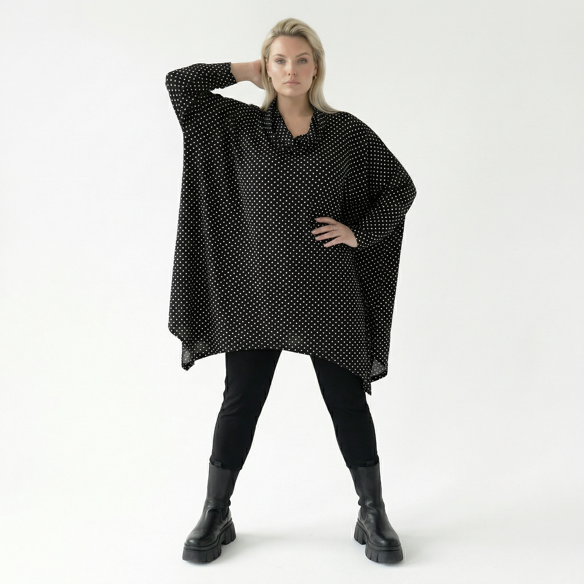  A-Form Bigshirt von AKH Fashion aus Viskose, 1557.03371, Schwarz/Weiß, Punkte, Ausgefallen