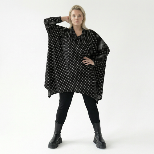  A-Form Bigshirt von AKH Fashion aus Viskose, 1557.03371, Schwarz/Weiß, Punkte, Ausgefallen