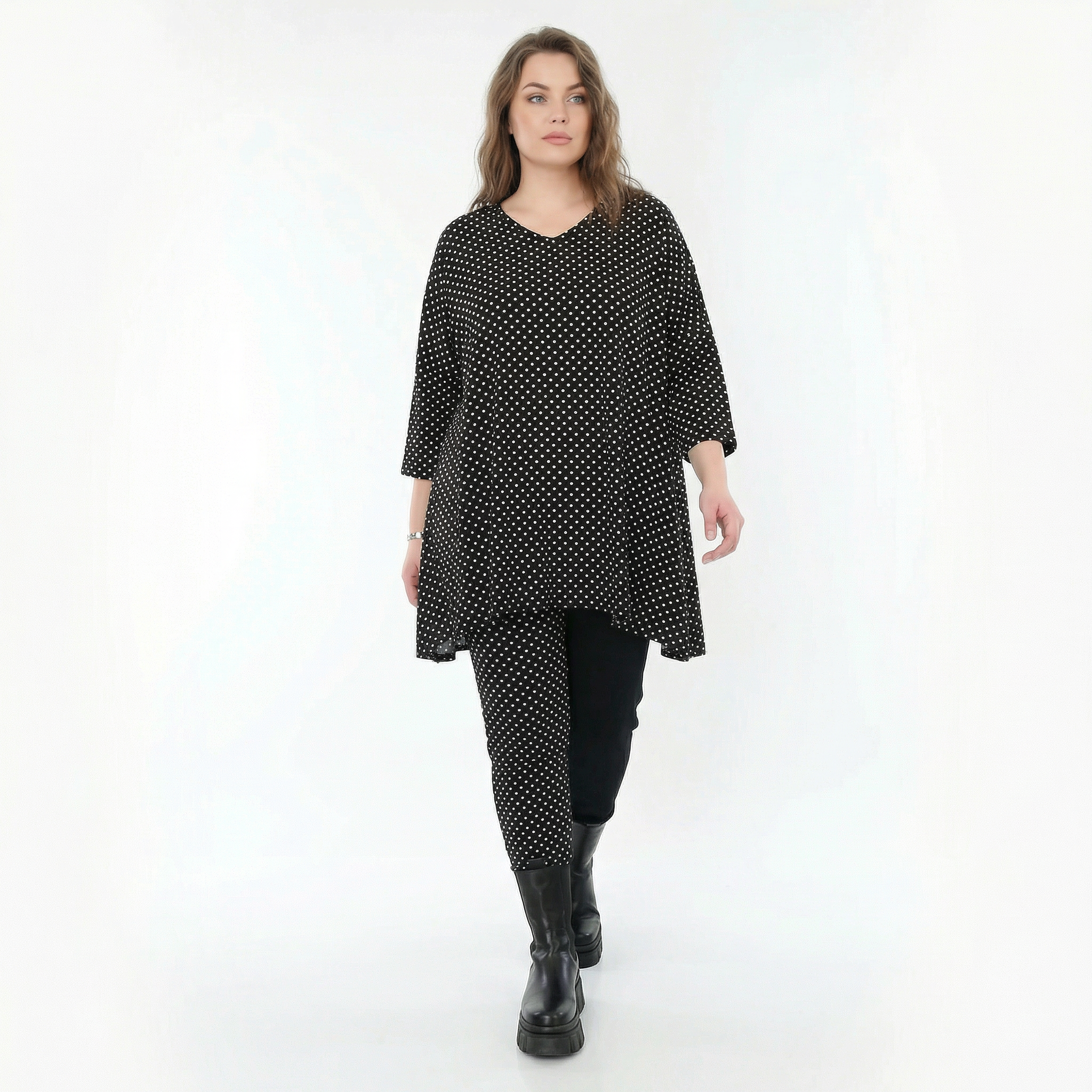  A-Form Bigshirt von AKH Fashion aus Viskose, 1557.00593, Schwarz/Weiß, Punkte, Ausgefallen