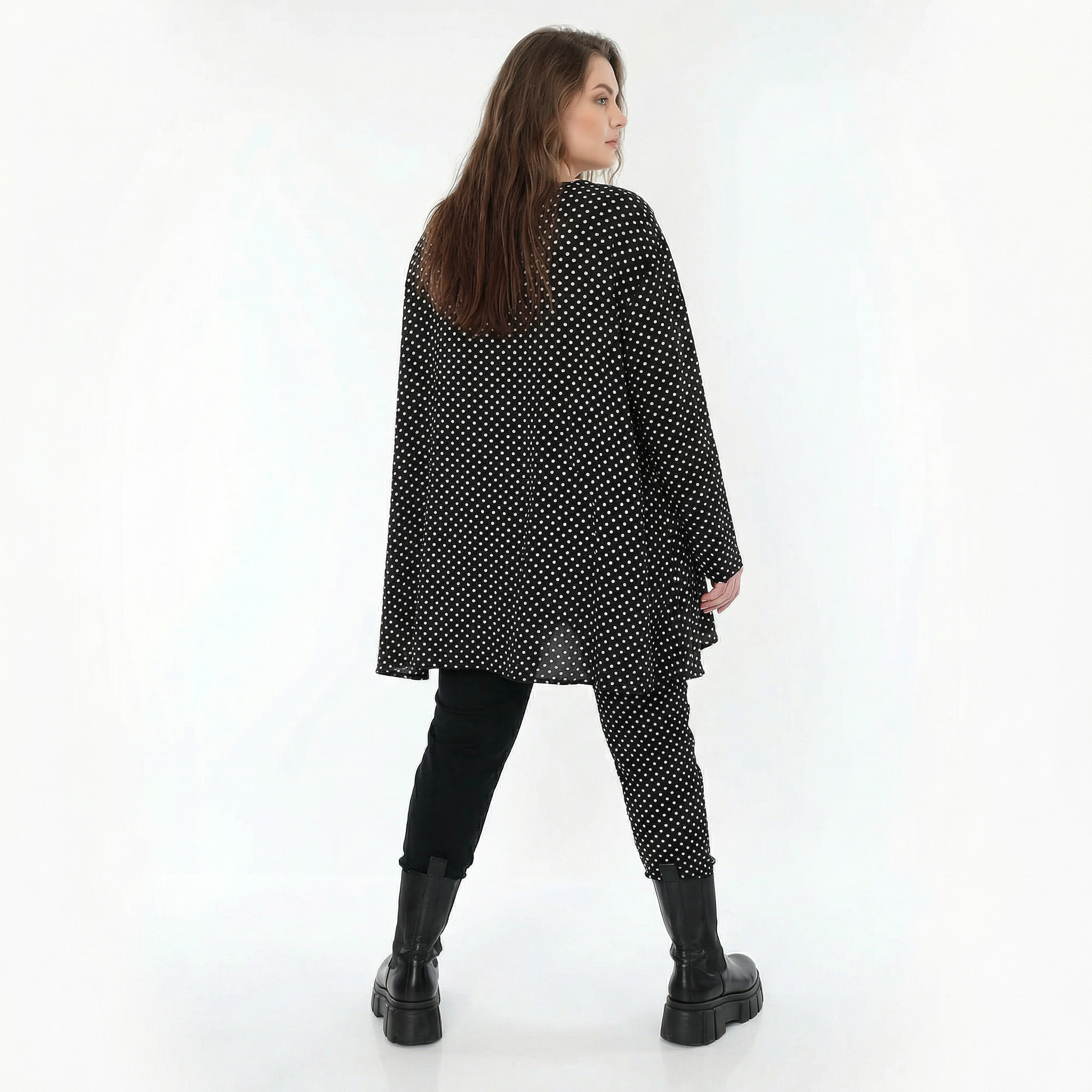  A-Form Bigshirt von AKH Fashion aus Viskose, 1557.00593, Schwarz/Weiß, Punkte, Ausgefallen