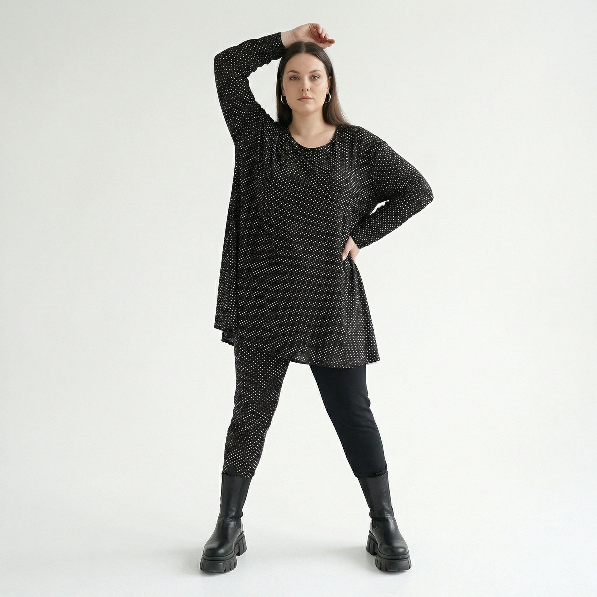  AKH Fashion Shirt in Glocken-Form, aus Viskose, 1558.01892, Schwarz/Weiß, Punkte, Schick