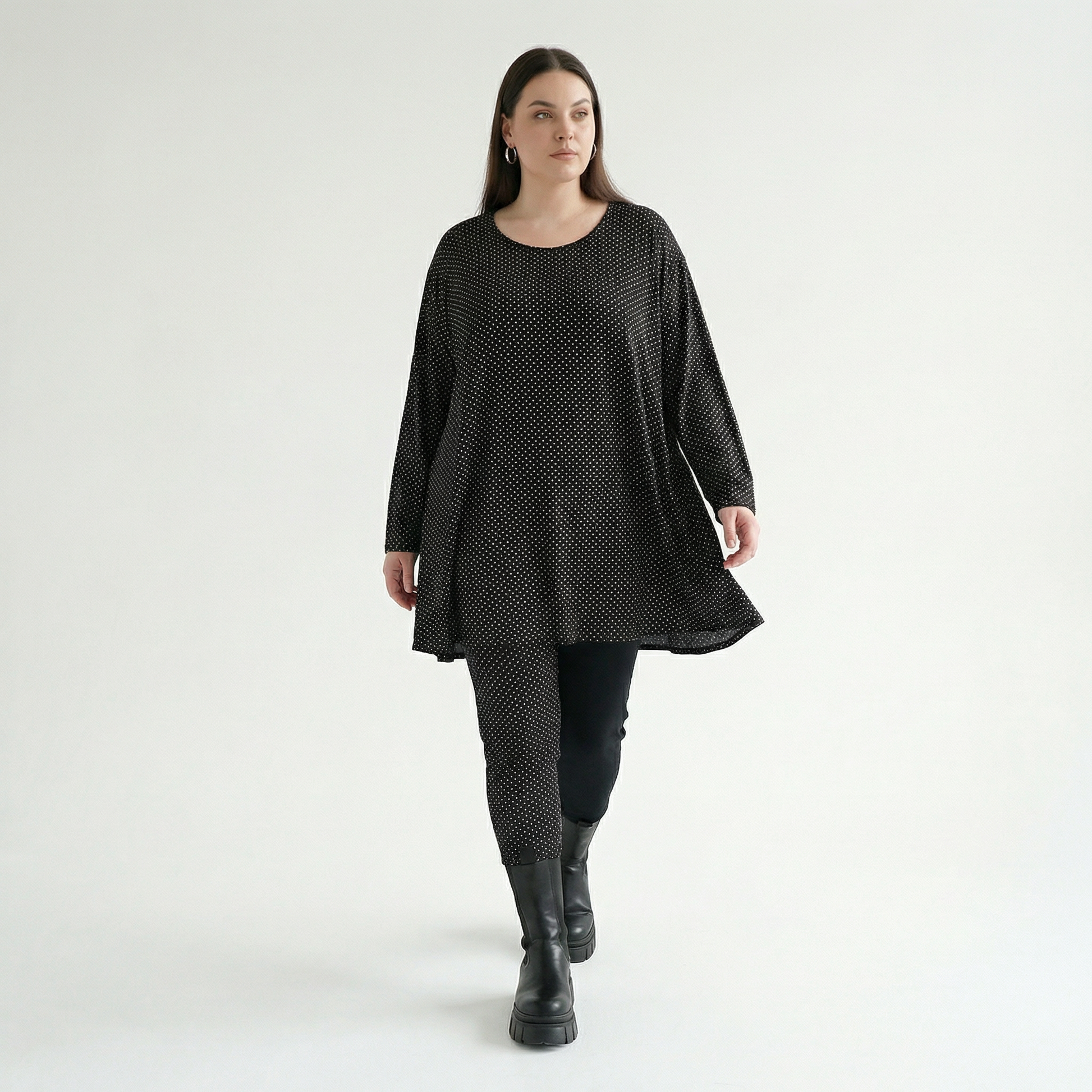  AKH Fashion Shirt in Glocken-Form, aus Viskose, 1558.01892, Schwarz/Weiß, Punkte, Schick