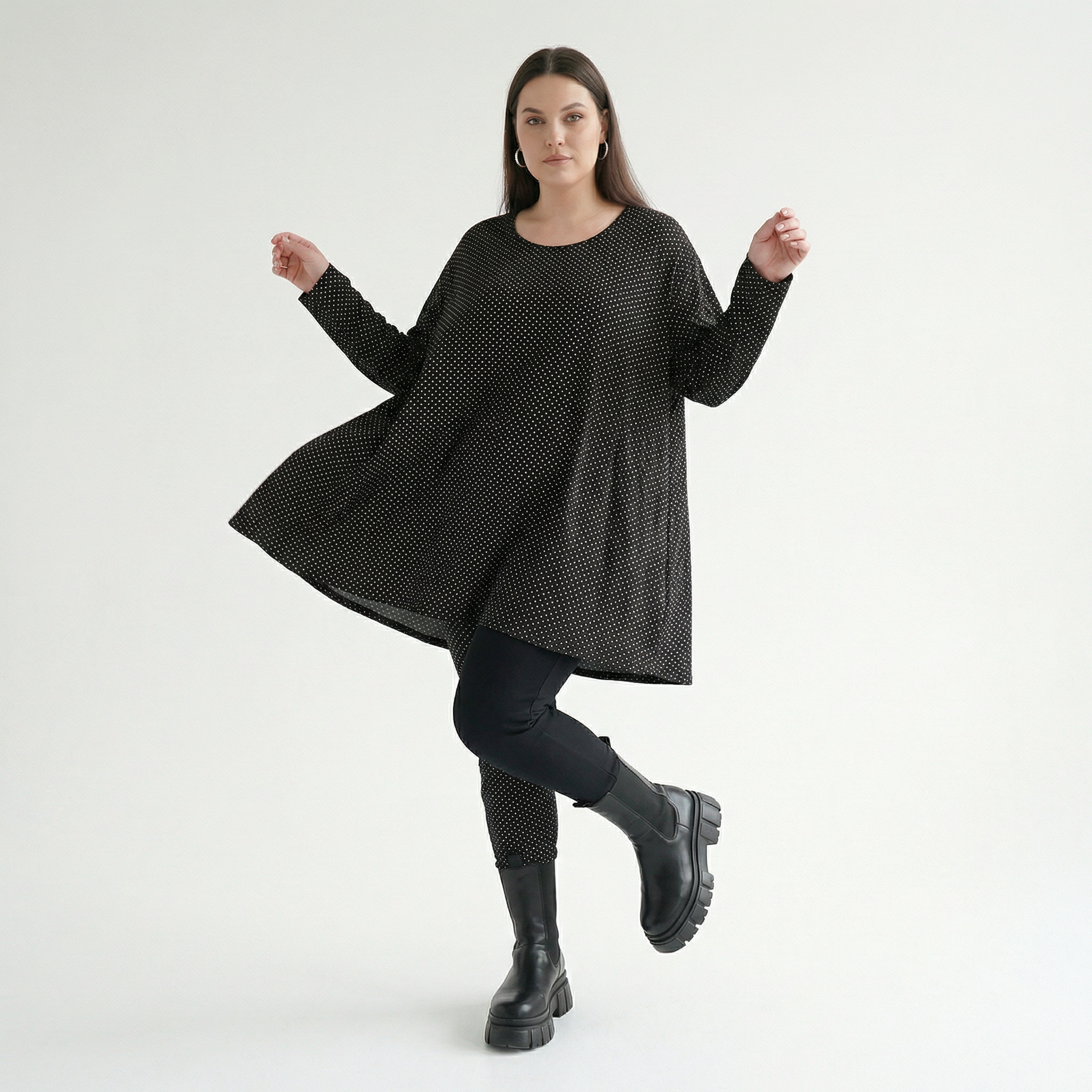  AKH Fashion Shirt in Glocken-Form, aus Viskose, 1558.01892, Schwarz/Weiß, Punkte, Schick