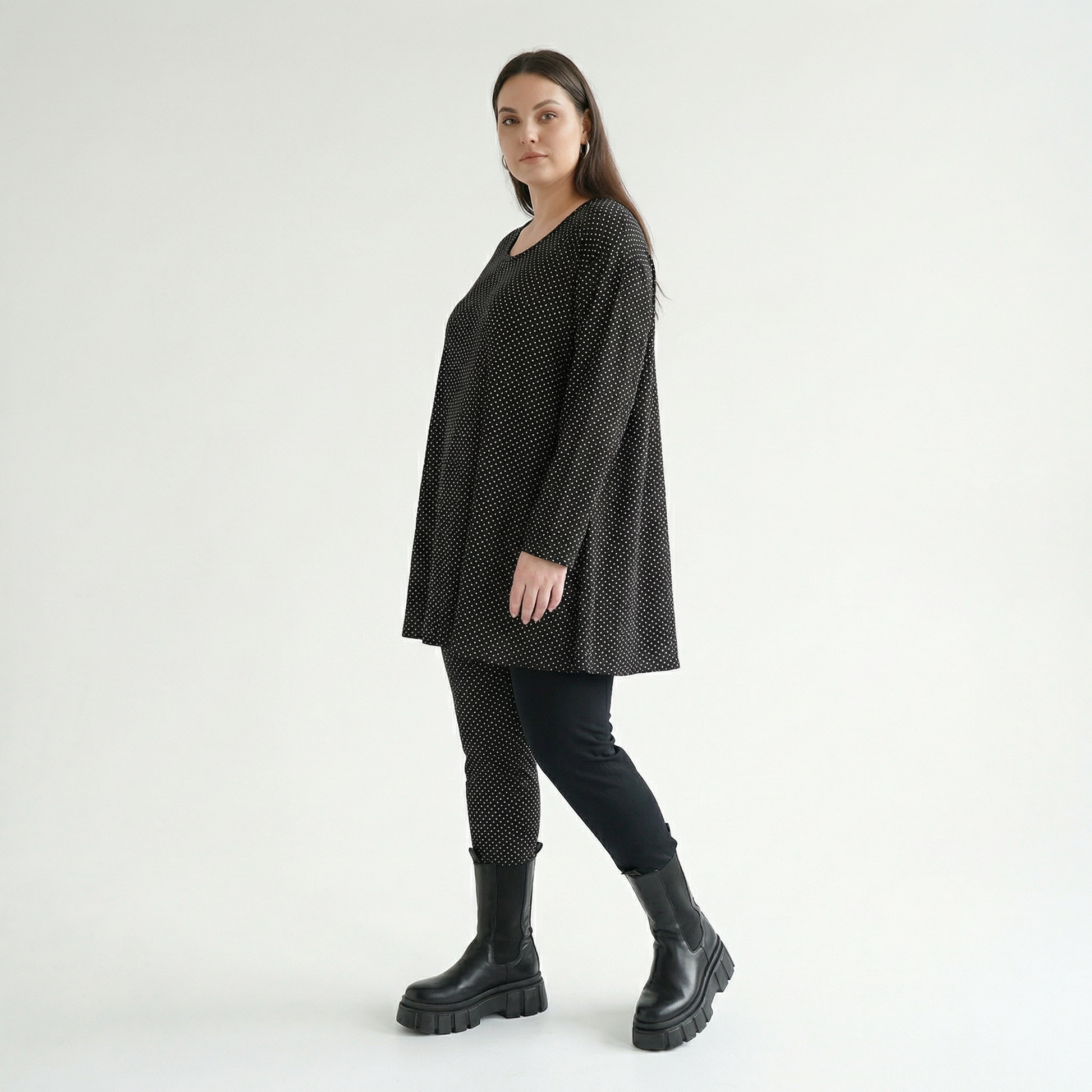  AKH Fashion Shirt in Glocken-Form, aus Viskose, 1558.01892, Schwarz/Weiß, Punkte, Schick