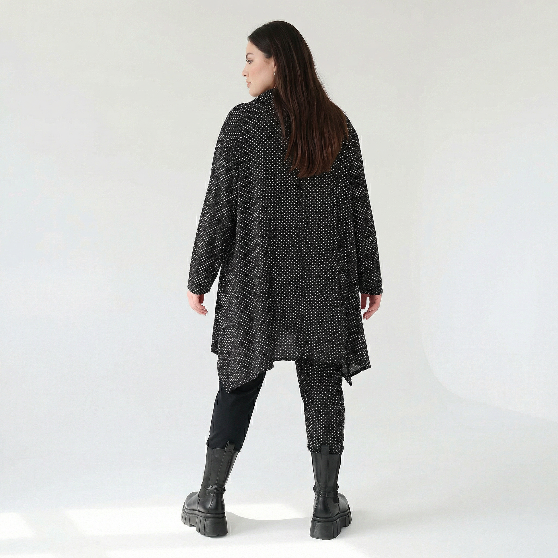  A-Form Bigshirt von AKH Fashion aus Viskose, 1558.03371, Schwarz/Weiß, Punkte, Ausgefallen