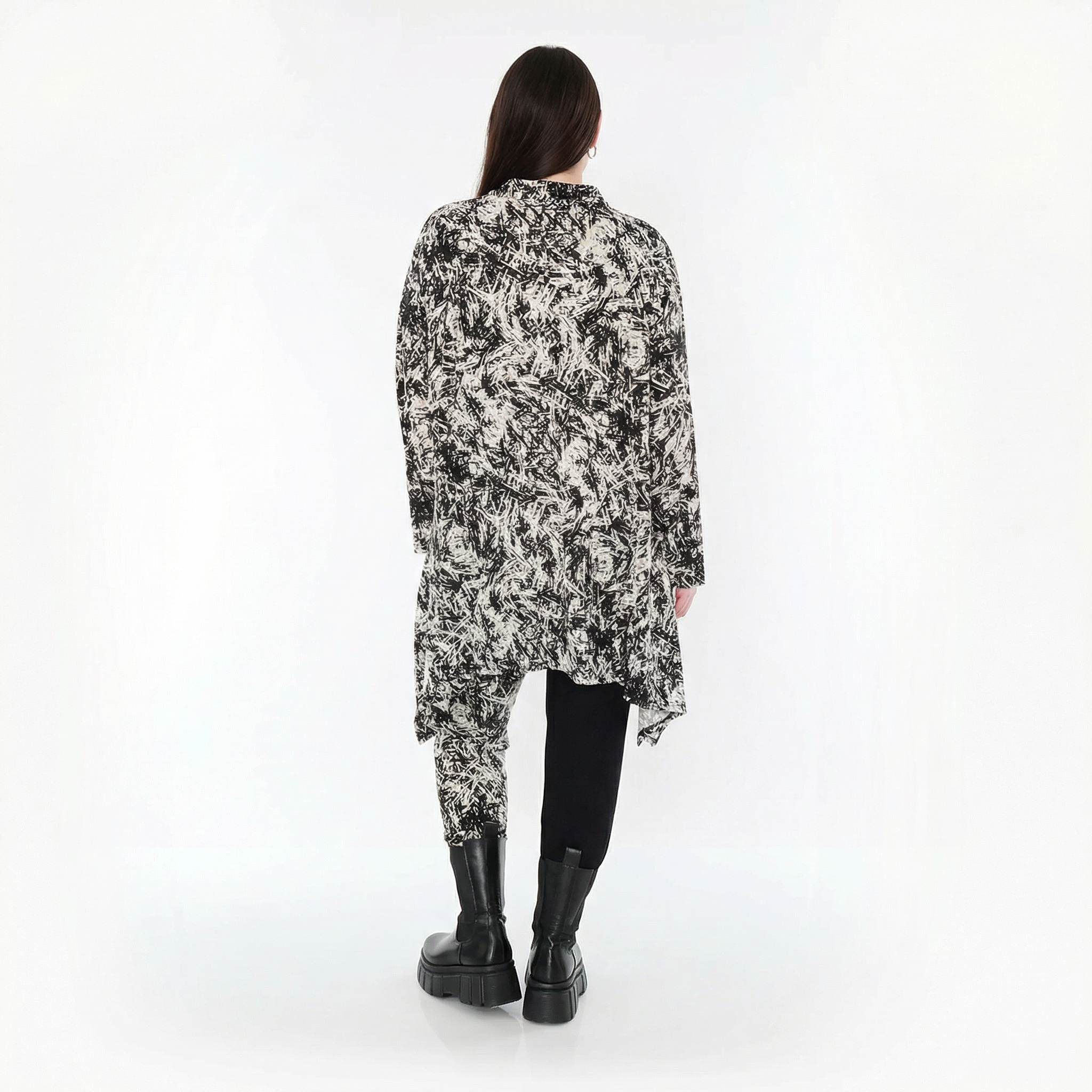  A-Form Bigshirt von AKH Fashion aus Viskose, 1559.03371, Schwarz/Weiß, Abstrakt, Ausgefallen