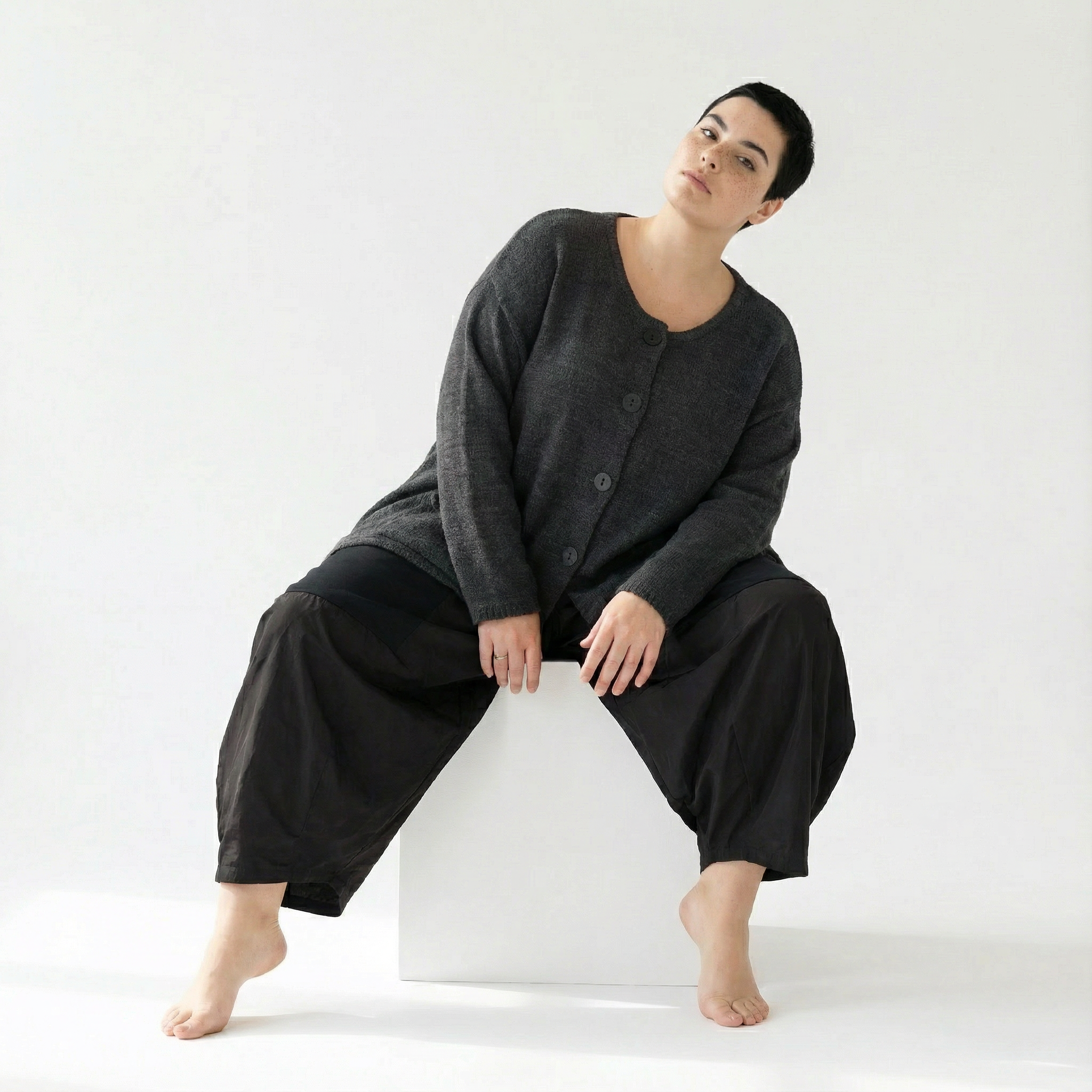 A-Form Jacke von AKH Fashion aus Viskose, 1537.00118, Dunkelgrau, Meliert, Ausgefallen