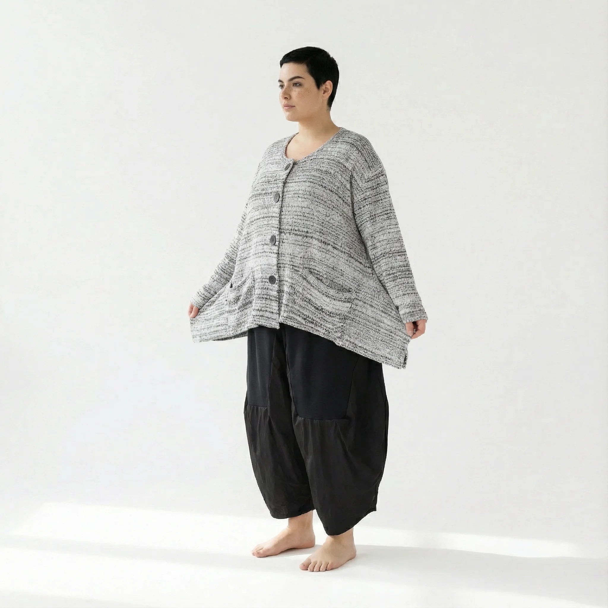  A-Form Jacke von AKH Fashion aus Viskose, 1537.00118, Weiß/Schwarz, Meliert, Ausgefallen