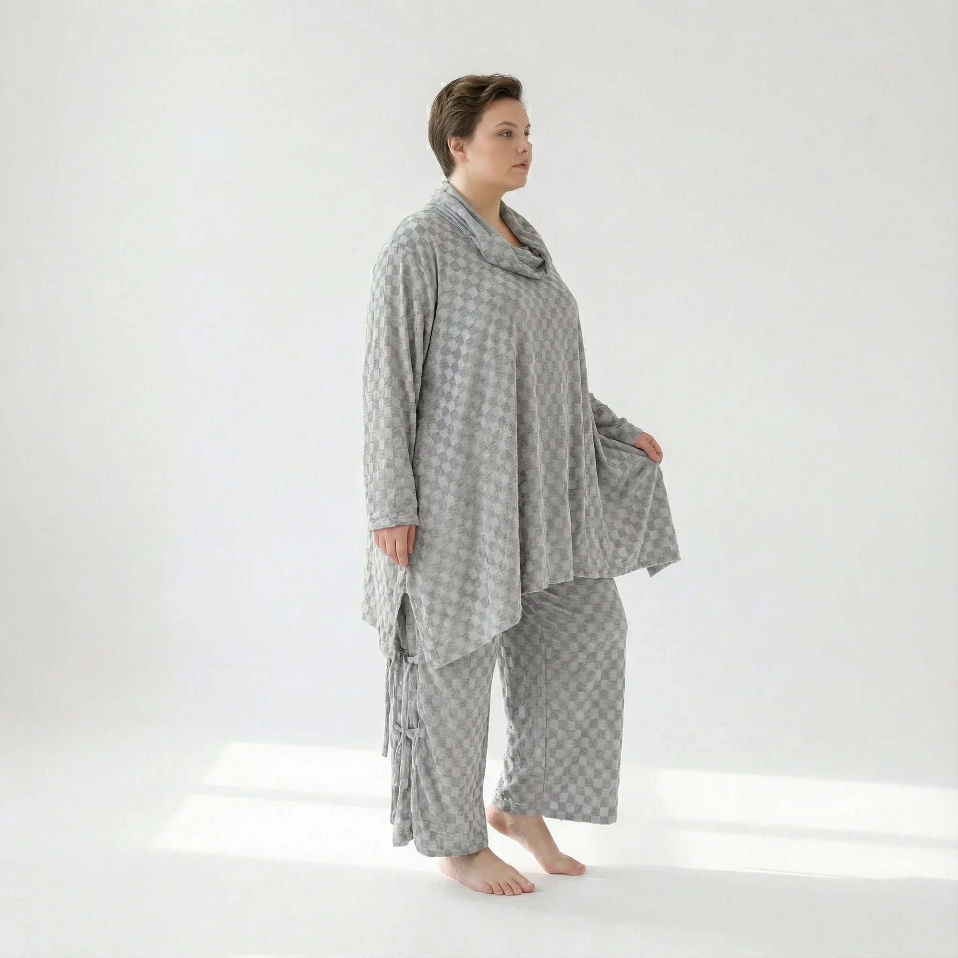  A-Form Bigshirt von AKH Fashion aus Viskose, 1540.03371, Grau, Kariert, Ausgefallen, Zeitlos