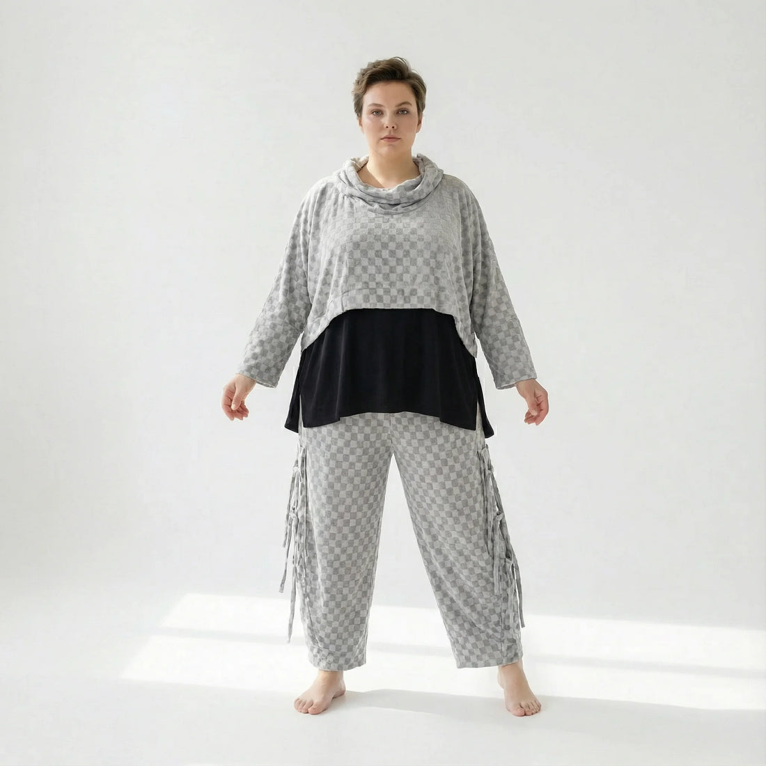  Ballonhose von AKH Fashion aus Viskose, 1540.07125, Grau, Kariert, Ausgefallen, Zeitlos