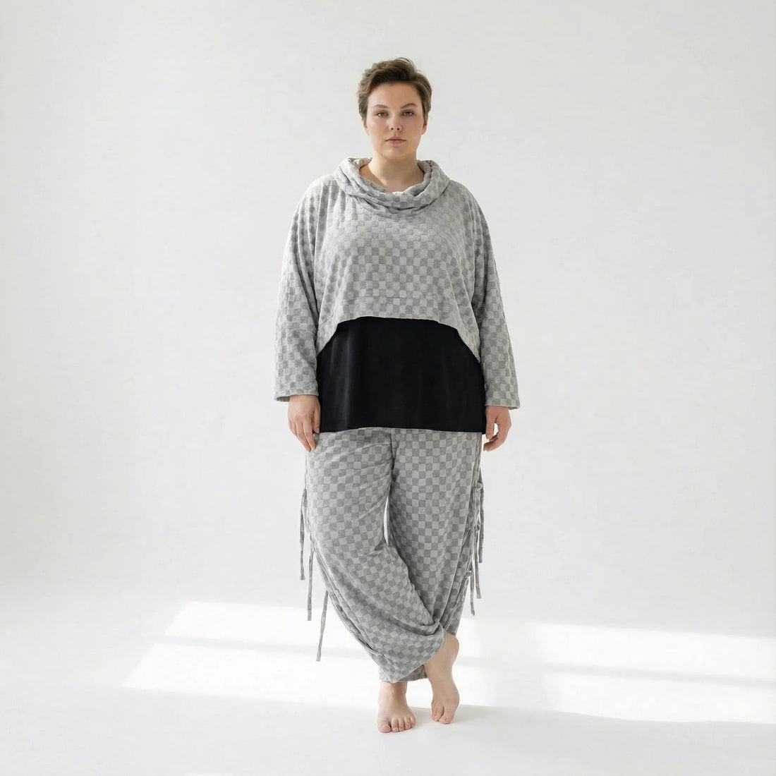  Ballonhose von AKH Fashion aus Viskose, 1540.07125, Grau, Kariert, Ausgefallen, Zeitlos