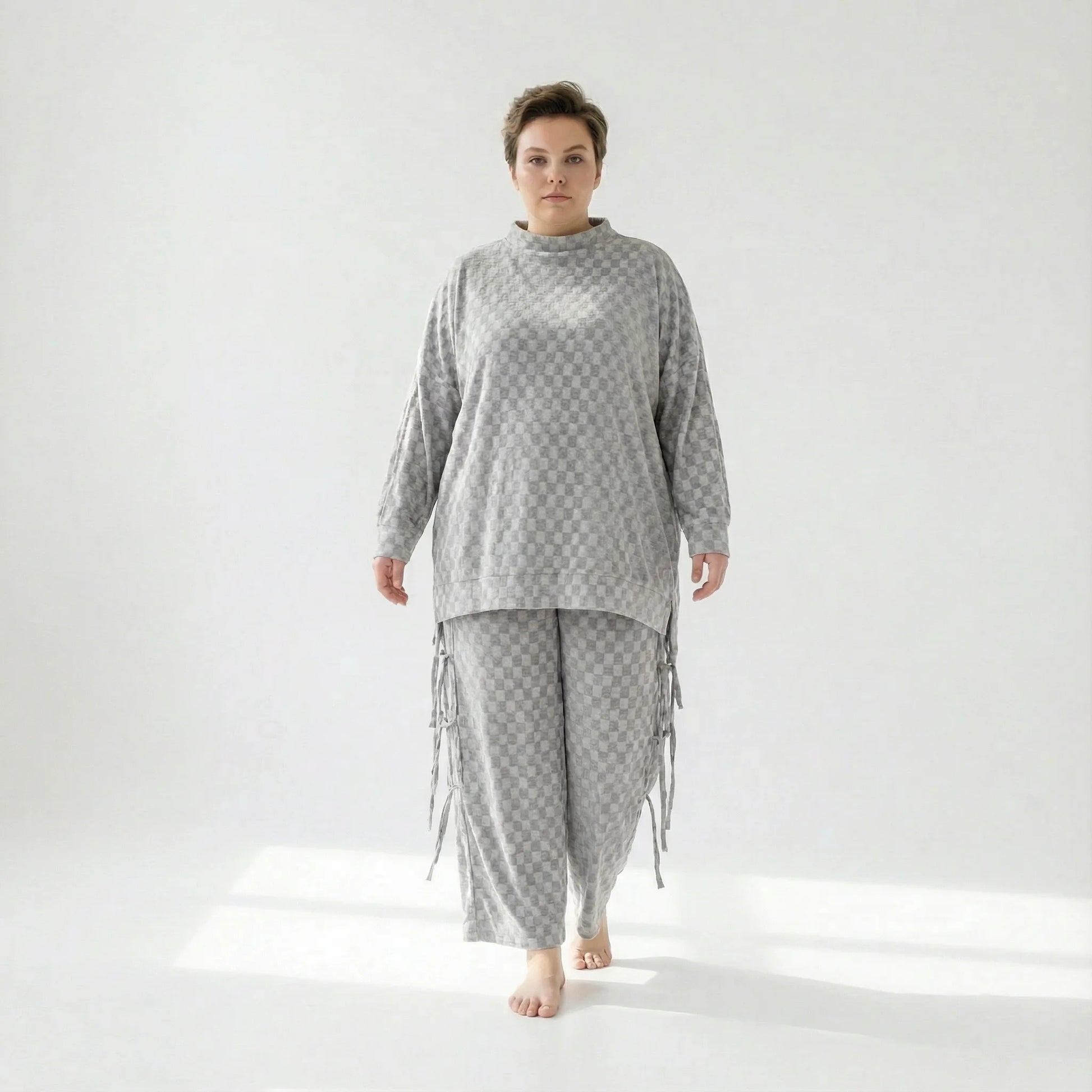  AKH Fashion Bigshirt in gerader Form, aus Viskose, 1540.07124, Grau, Kariert, Ausgefallen