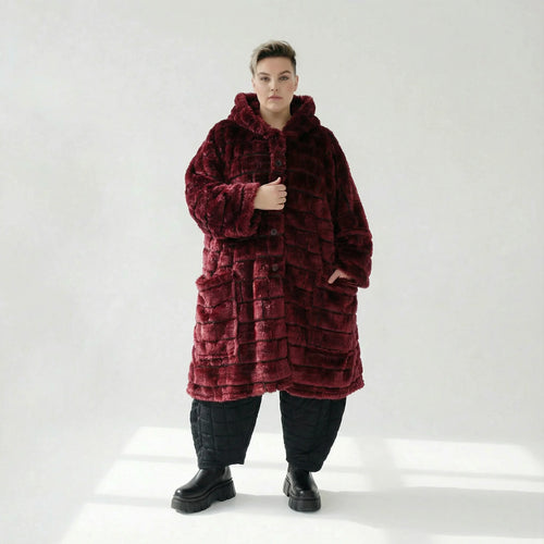 AKH Fashion Mantel in gerader Form, aus Polyester, 1546.06280, Weinrot, Kariert, Schick