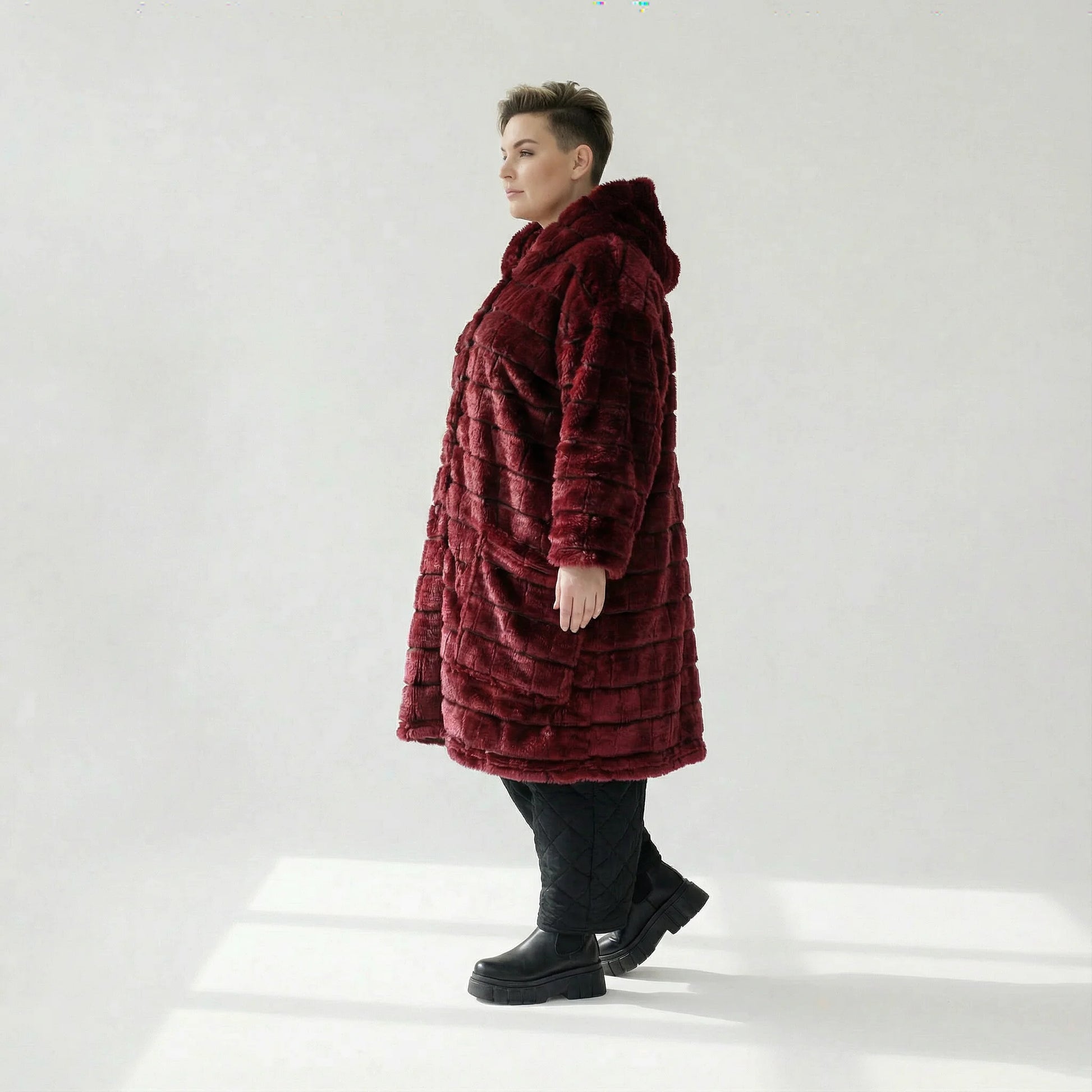  AKH Fashion Mantel in gerader Form, aus Polyester, 1546.06280, Weinrot, Kariert, Schick