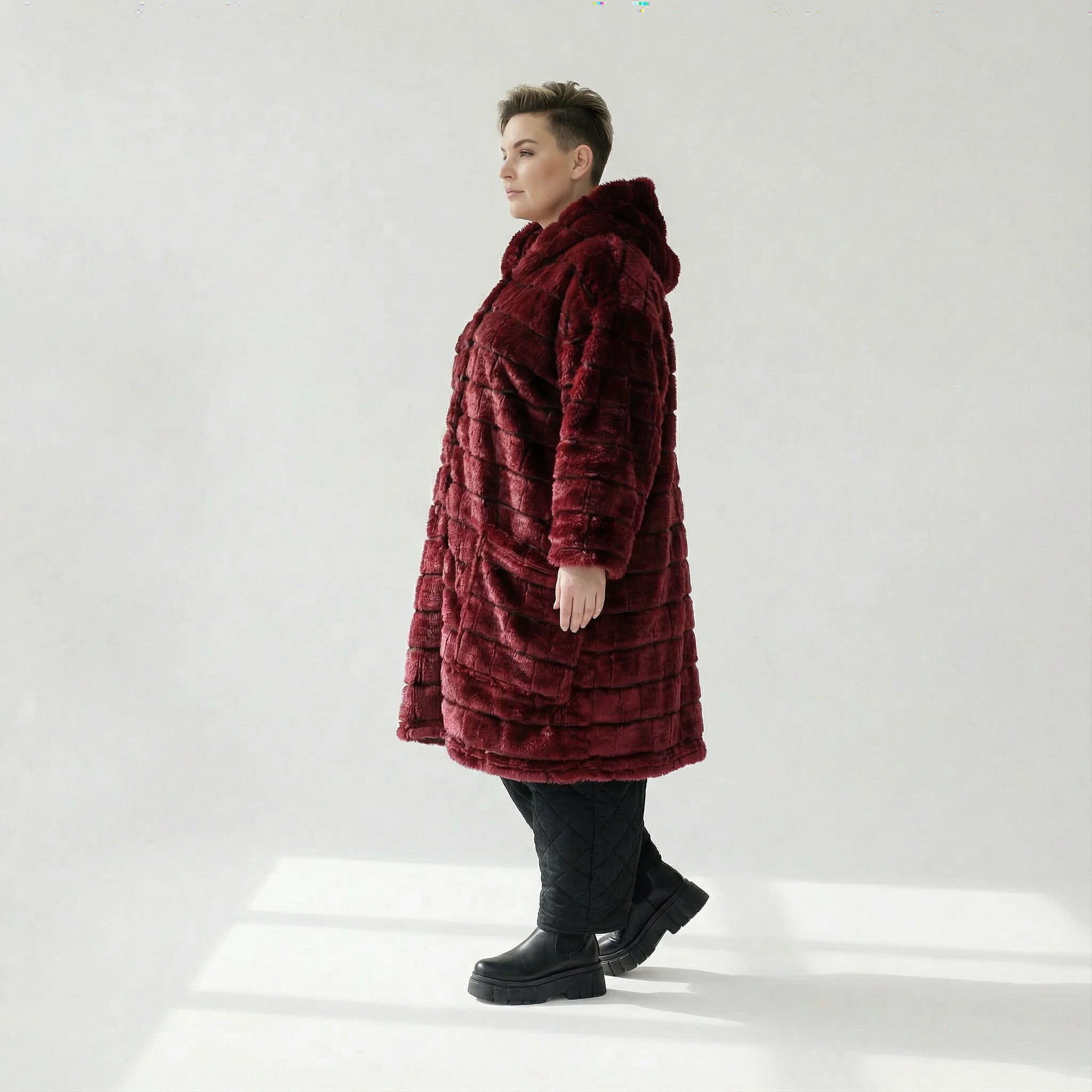 AKH Fashion Mantel in gerader Form, aus Polyester, 1546.06280, Weinrot, Kariert, Schick