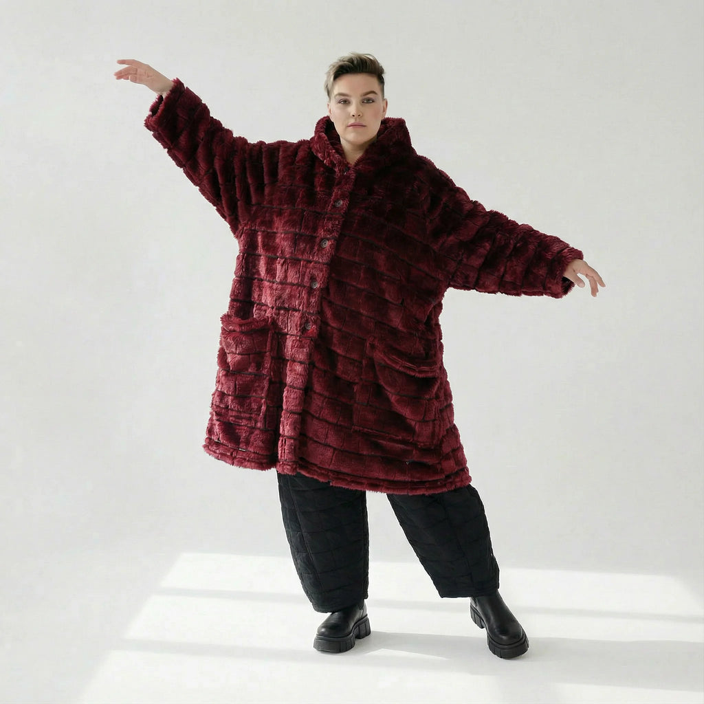 AKH Fashion Mantel in gerader Form, aus Polyester, 1546.06280, Weinrot, Kariert, Schick