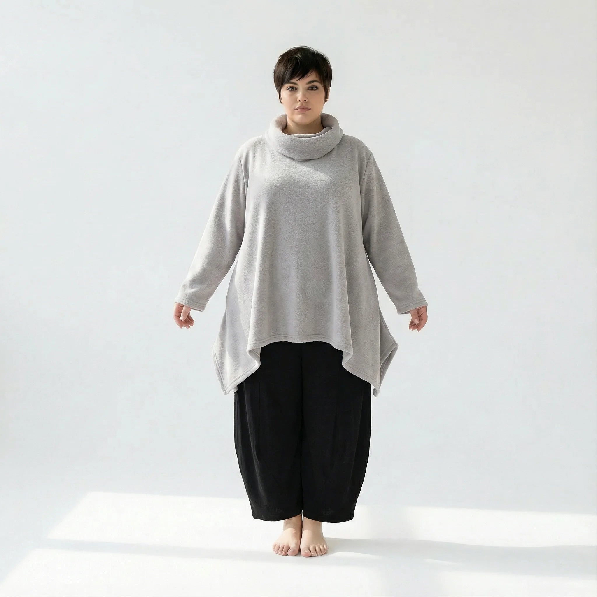  A-Form Bigshirt von AKH Fashion aus Materialmix, 1552.03371, Hellgrau, Ausgefallen, Zeitlos