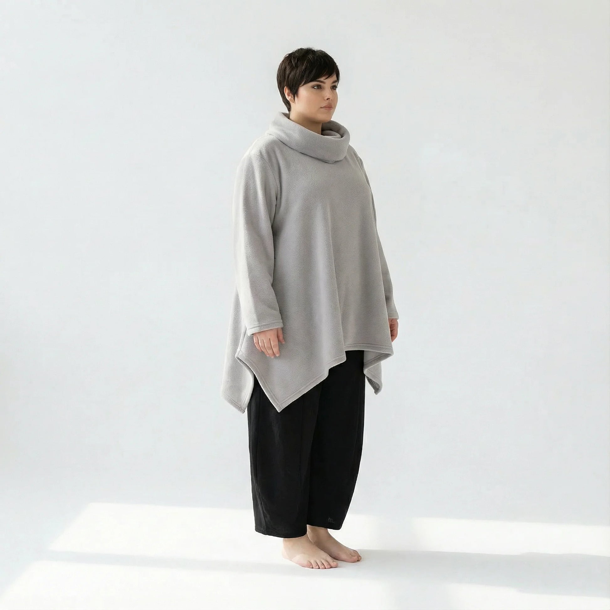  A-Form Bigshirt von AKH Fashion aus Materialmix, 1552.03371, Hellgrau, Ausgefallen, Zeitlos