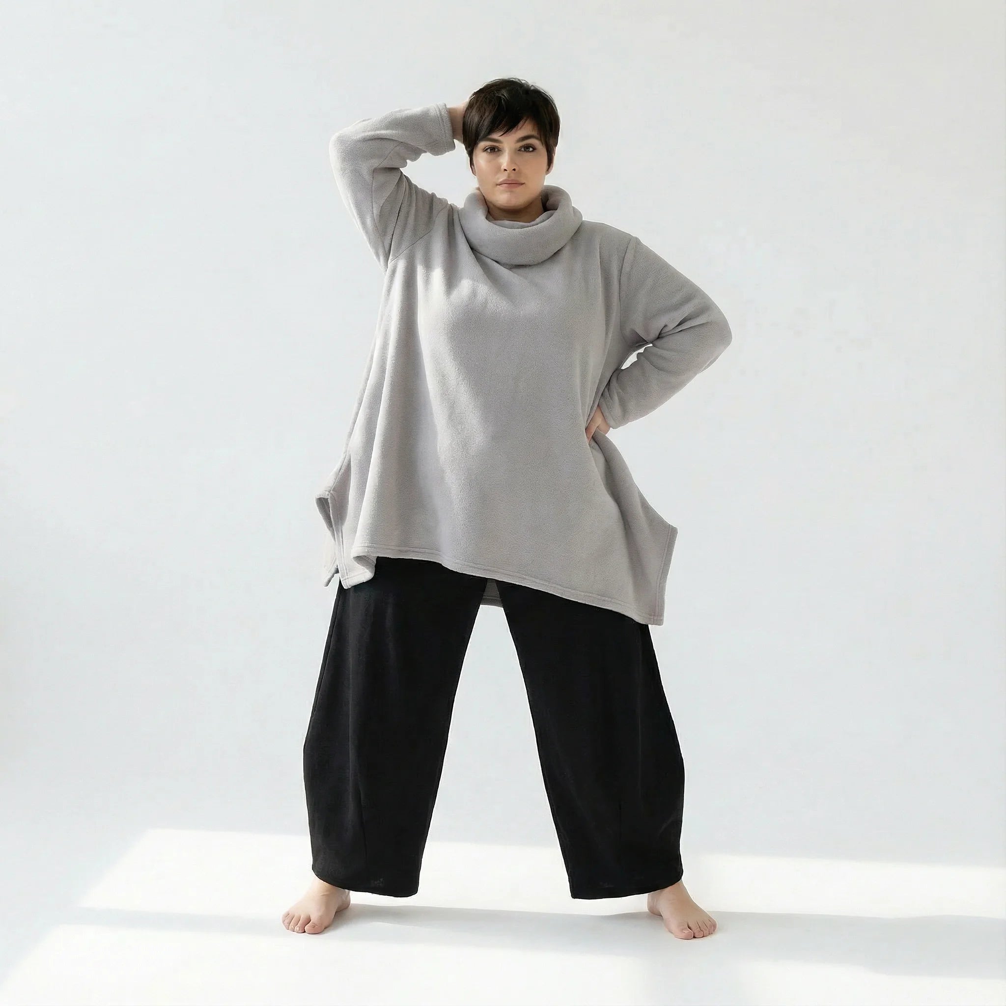  A-Form Bigshirt von AKH Fashion aus Materialmix, 1552.03371, Hellgrau, Ausgefallen, Zeitlos