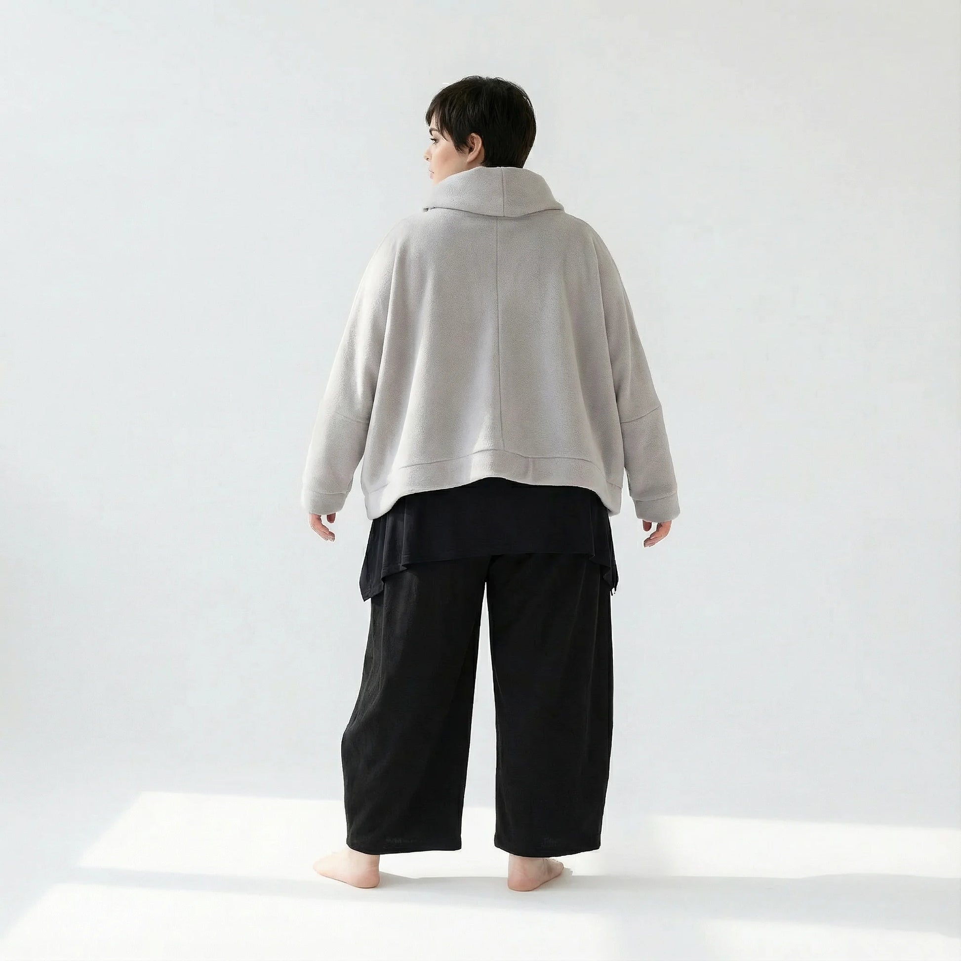  AKH Fashion Überwurf in kastiger Form, aus Materialmix, 1552.7011R, Hellgrau, Ausgefallen