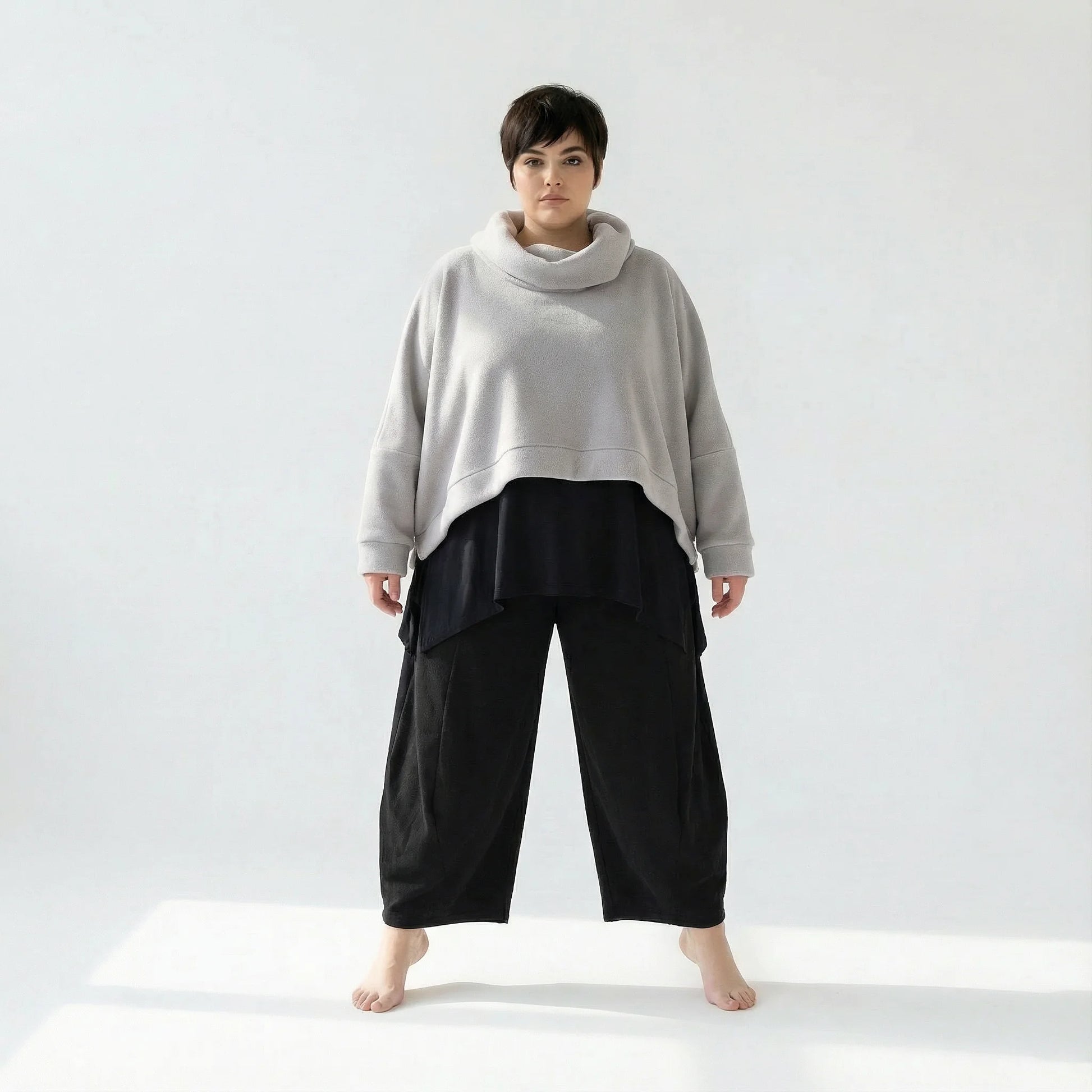  AKH Fashion Überwurf in kastiger Form, aus Materialmix, 1552.7011R, Hellgrau, Ausgefallen